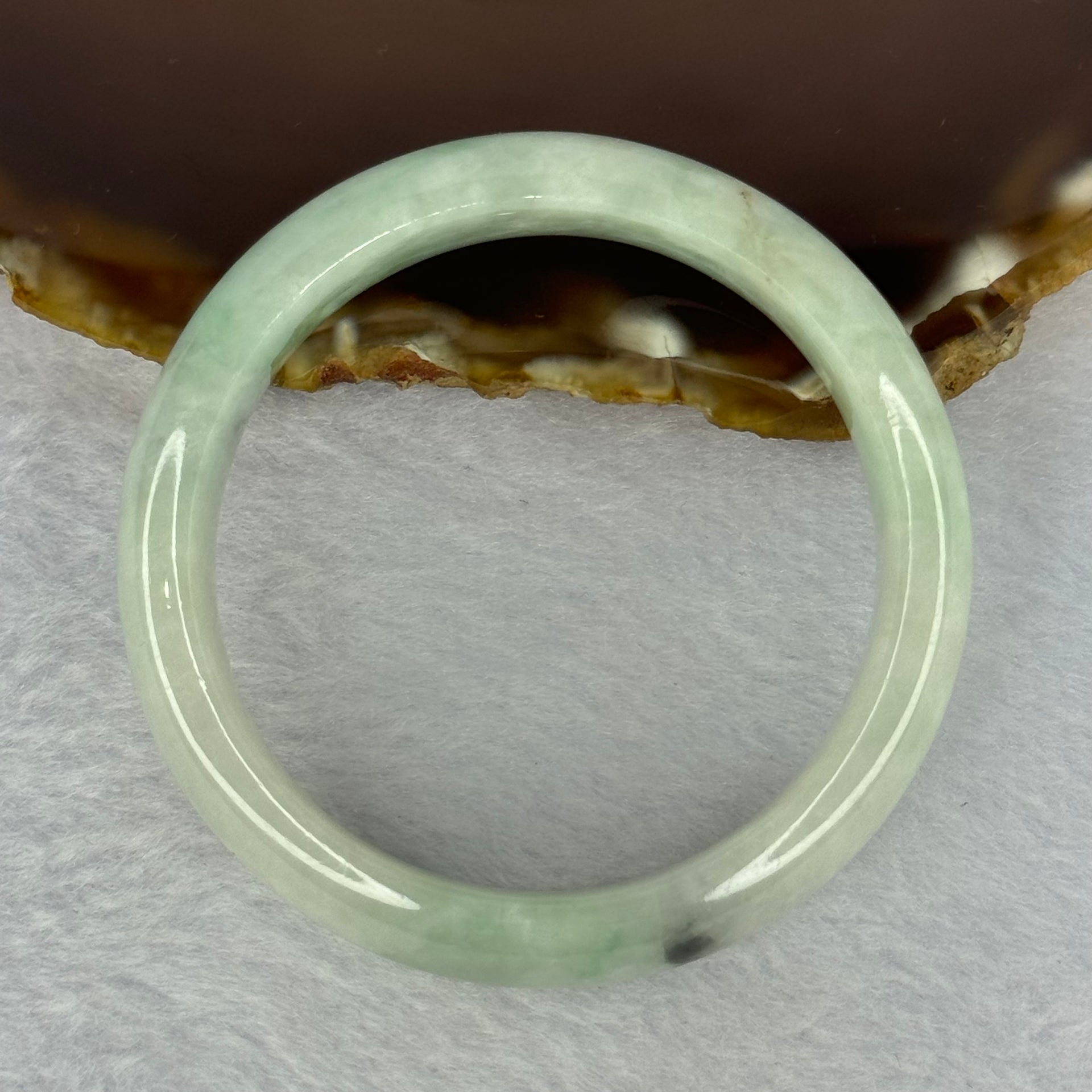 Type A Green With Grey Patch Jadeite Bangle 40.11g Internal Diameter 49.0mm 12.6 by 7.3mm (External Line) - Huangs Jadeite and Jewelry Pte Ltd