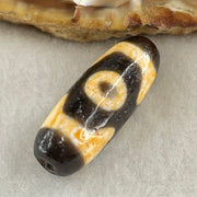 Natural Powerful Tibetan Old Oily Agate 3 Eyes Dzi Bead Heavenly Master (Tian Zhu) 三眼天诛 4.57g 28.2 by 10.4mm - Huangs Jadeite and Jewelry Pte Ltd