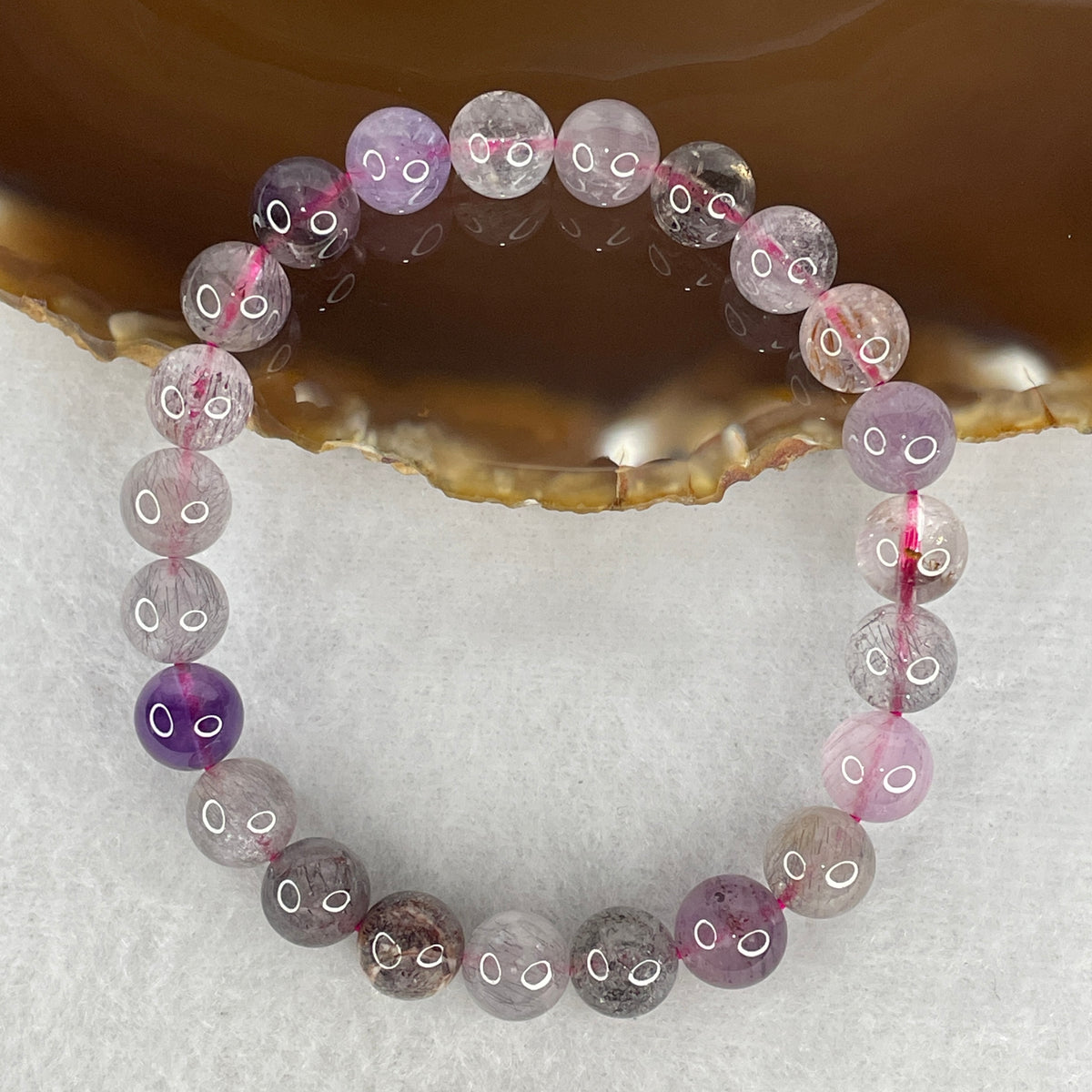Certified Above Average Grade Natural Super 7 Crystal Beads Bracelet | 8.8mm Sacred 7-Mineral Synergy Power  (20.58g | 16.5cm Wrist Sizing | 23 Beads)