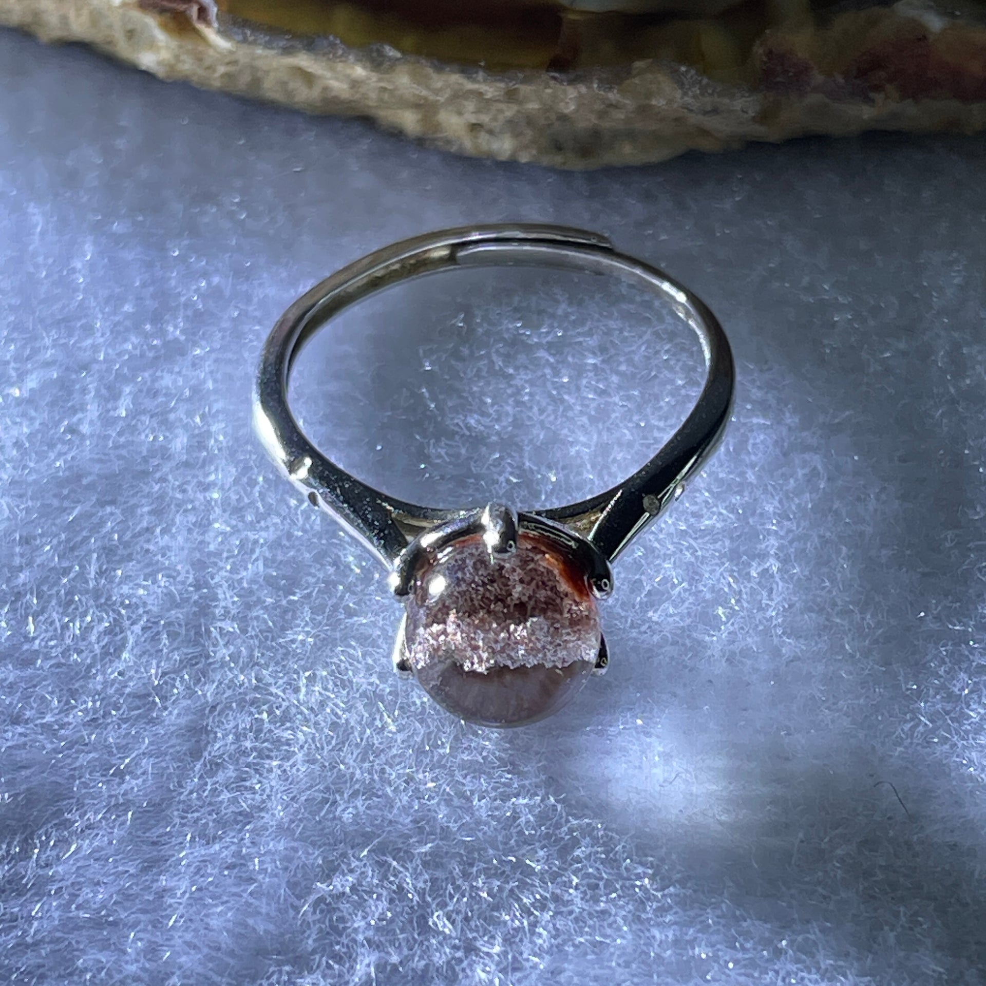 Good Grade Natural Red Phantom Quartz Ring in S925 Sliver 2.22g 7.5mm (Adjustable Size) - Huangs Jadeite and Jewelry Pte Ltd