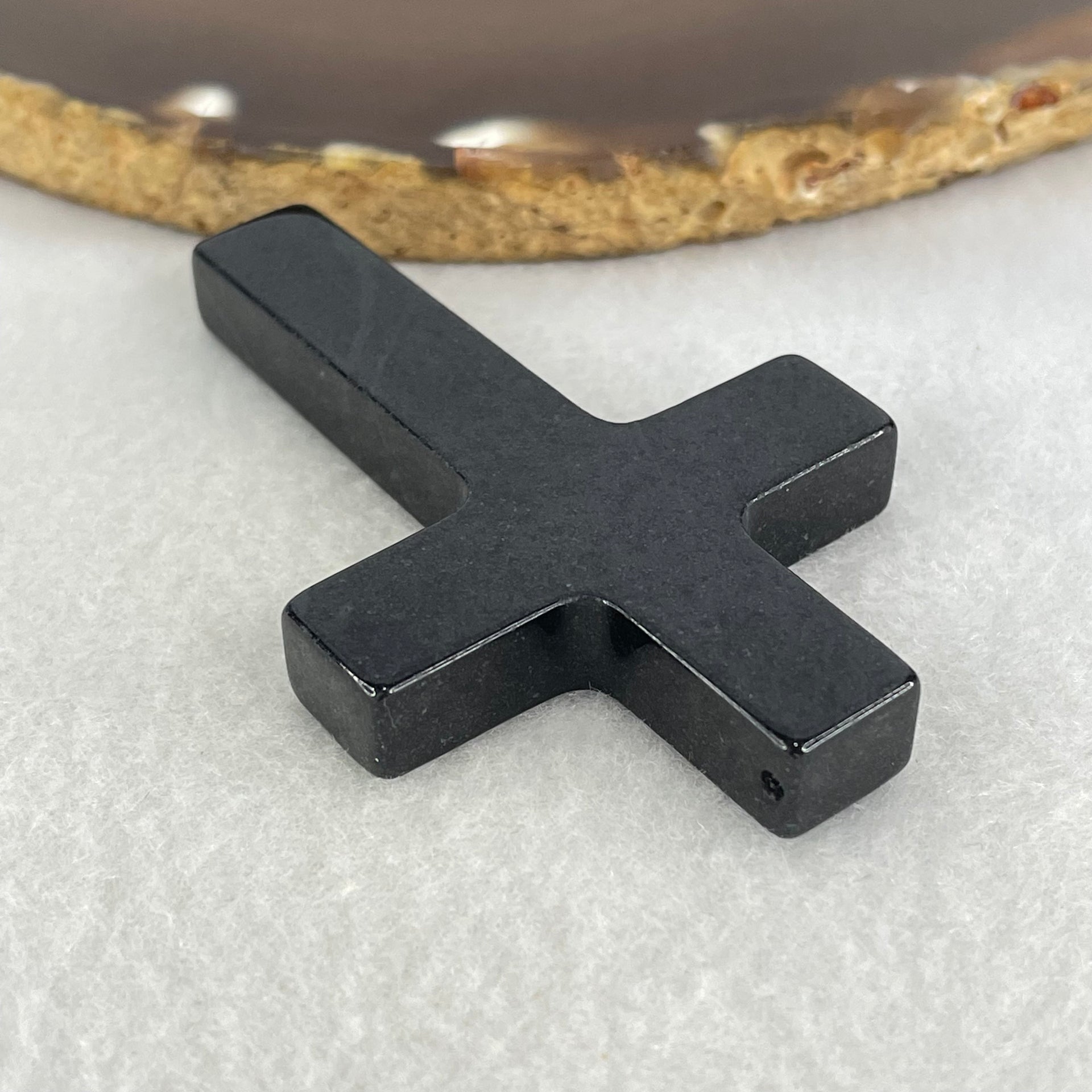 Type A Opaque Black Jadeite Cross Pendant 27.22g 64.6 by 41.3 by 8.0mm - Huangs Jadeite and Jewelry Pte Ltd