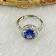 Blue Cubic Zirconia with Crystals in PT950 Plated Sliver Ring (Adjustable Size) 2.28g 7.8 by 4.8mm - Huangs Jadeite and Jewelry Pte Ltd