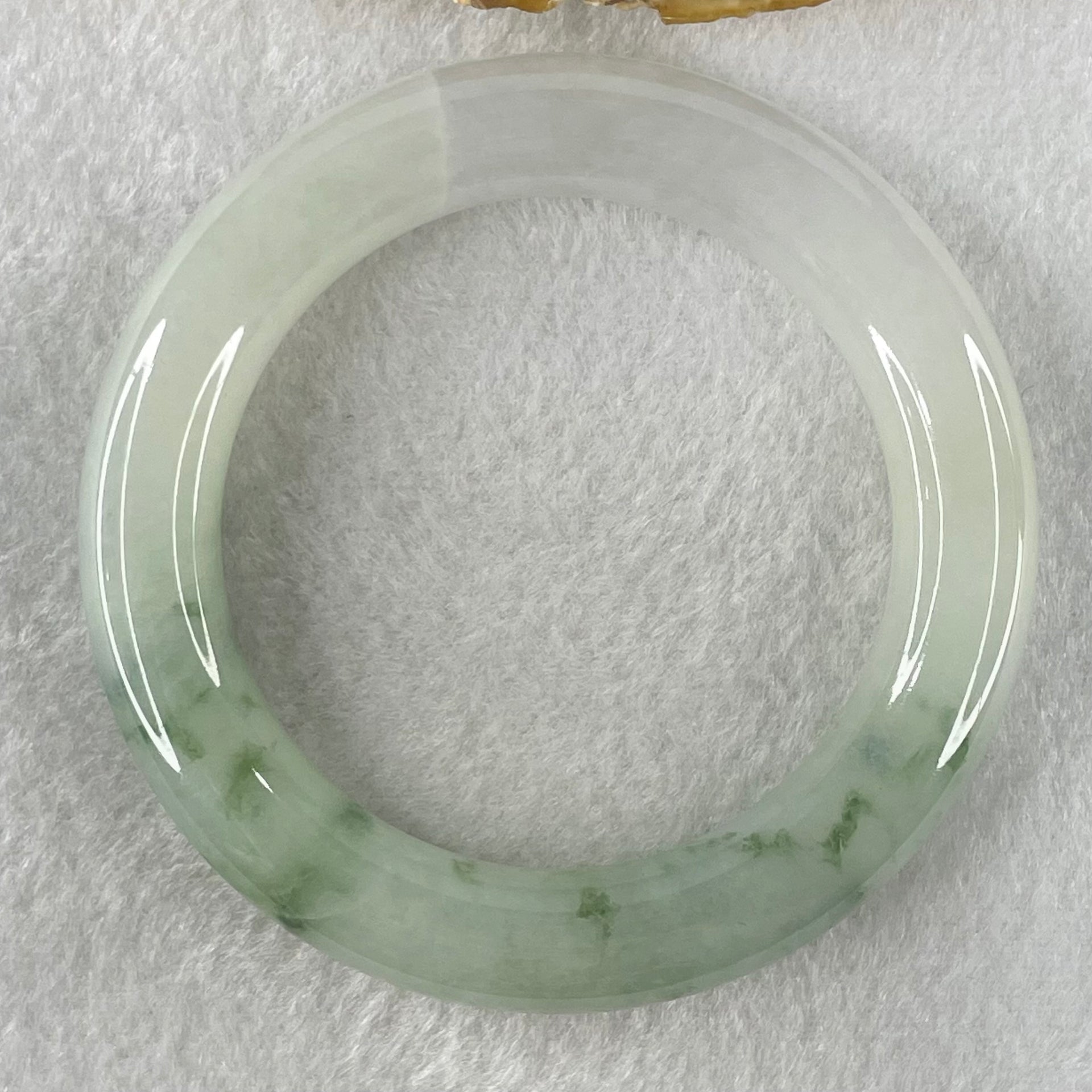 Type A Jelly Faint Green with Green Piao Hua Jadeite Bangle 77.72g Internal Diameter 55.4mm 11.8 by 12.0mm (Internal Line) - Huangs Jadeite and Jewelry Pte Ltd