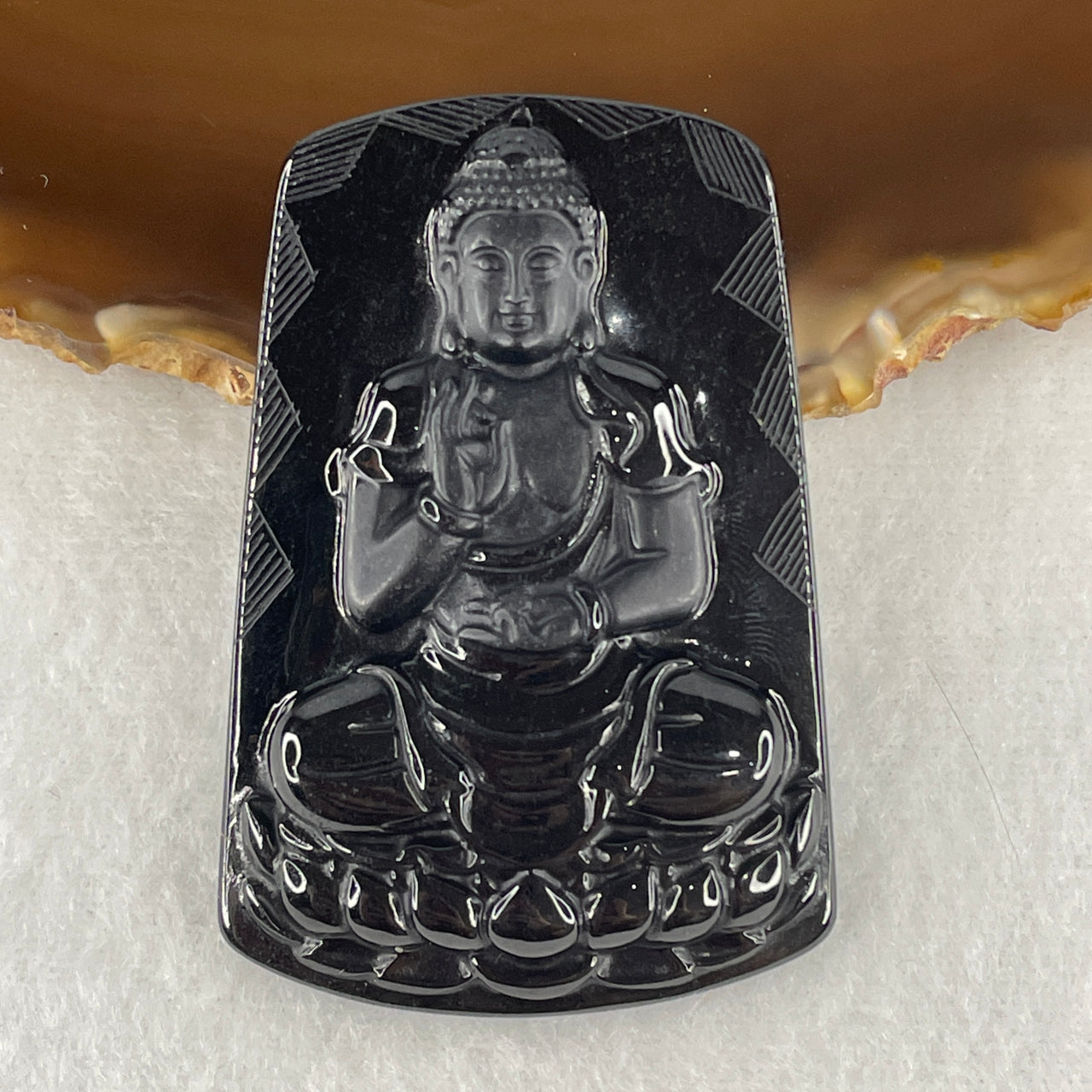 Certified Type A Opaque Black Omphacite Jadeite Amitabha Buddha Pendant | Infinite Light & Longevity Amulet (26.00g | 59.4 x 40.0 x 9.7mm)