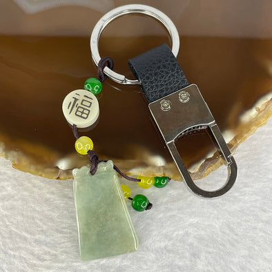 Type A Green Jadeite Wu Shi Pai Key Chain 28.5g 20.9 by 32.6 by 6.4mm - Huangs Jadeite and Jewelry Pte Ltd