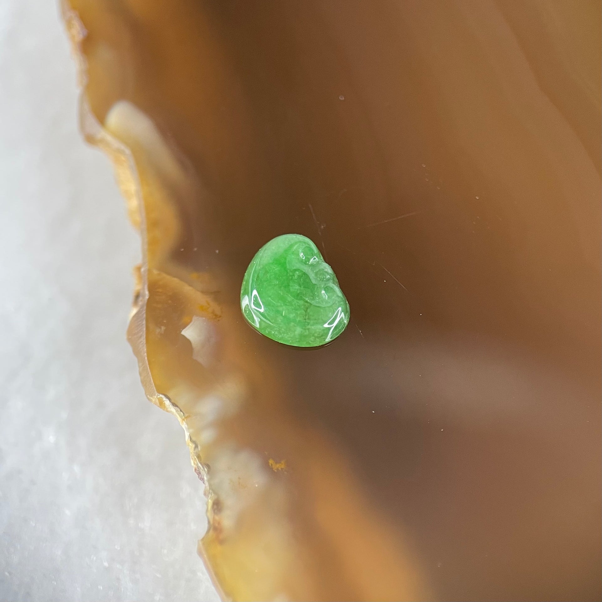 Type A Old Mine Full Green Jadeite Ruyi Charm Stone For Setting 0.16g 7.5 by 6.5 by 1.9mm - Huangs Jadeite and Jewelry Pte Ltd