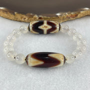 Natural Powerful Tibetan Old Oily Agate Tiger Tooth Daluo Dzi Bead Heavenly Master (Tian Zhu) with White Agate Beads Bracelet 24.84g 14cm 29.8 by 13.0mm Double Tiger Tooth - 29.5 by 12.3 Tiger Tooth - Huangs Jadeite and Jewelry Pte Ltd