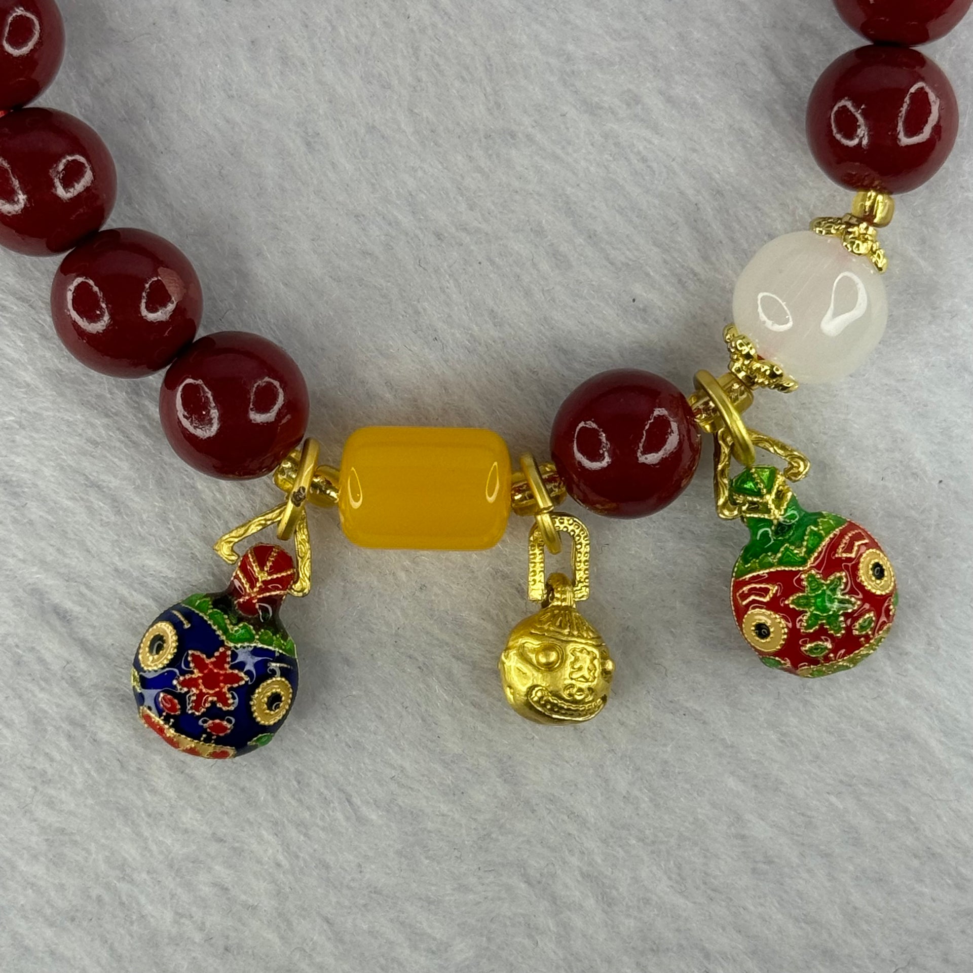 Natural Cinnabar Beads with Charms Bracelet 红朱砂手链 36.26g 16cm 10.2mm 15 Beads 11.7 by 8.3mm 1 LuluTong - Huangs Jadeite and Jewelry Pte Ltd