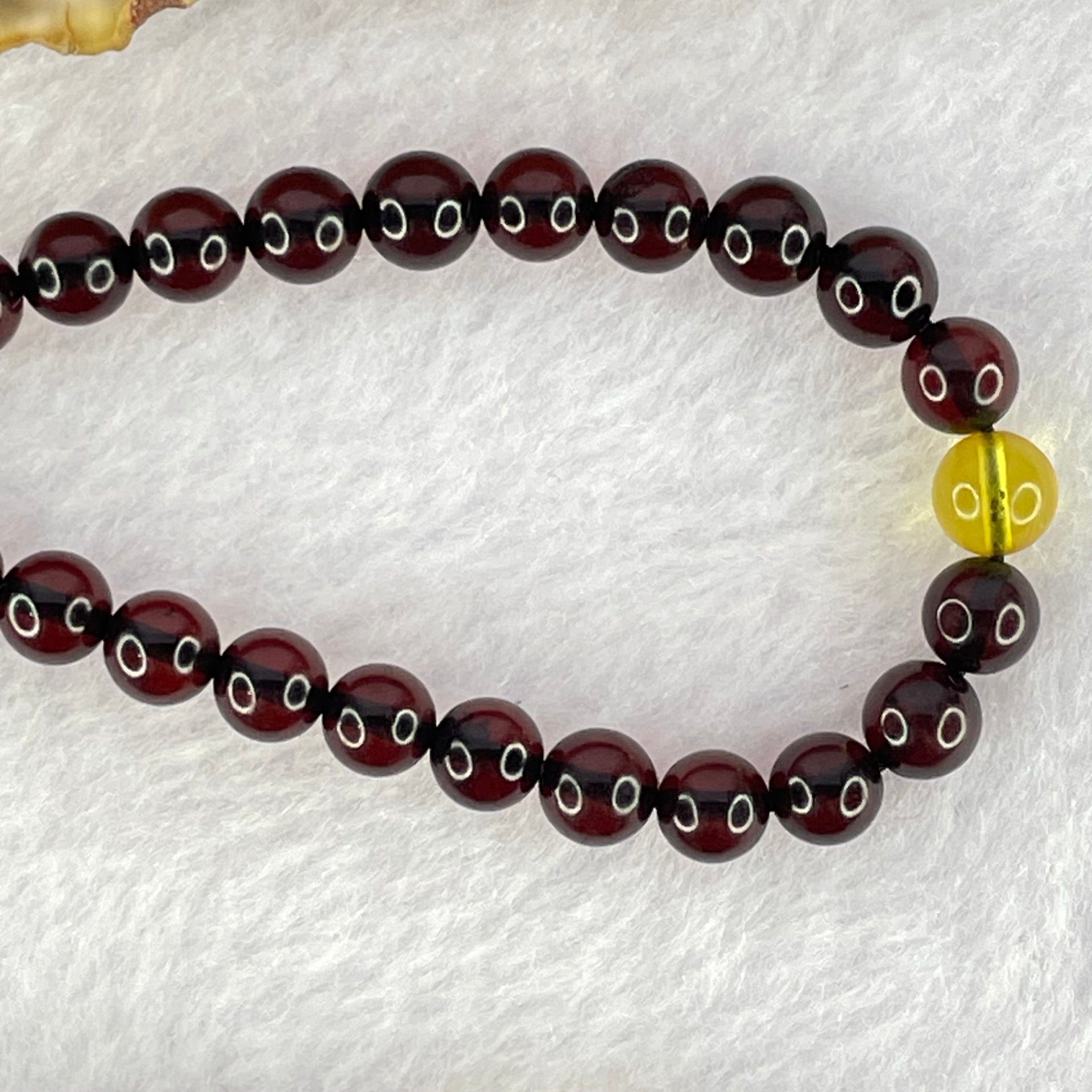Natural Blood Red with Yellow Amber Beads Necklace 天然血珀项链 12.33g 62cm 5.8mm 108 Beads 6.0mm 3 Yellow Beads - Huangs Jadeite and Jewelry Pte Ltd