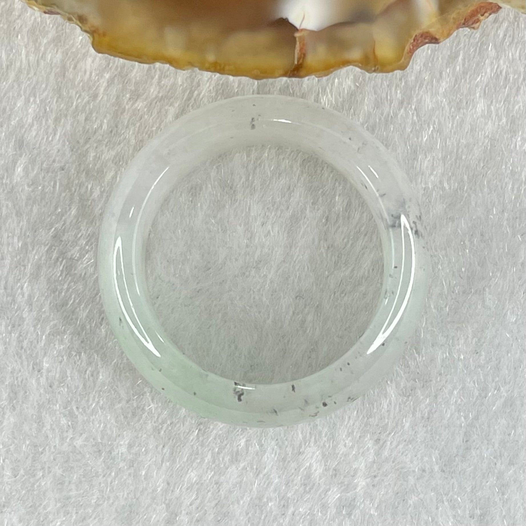 Type A Faint Lavender Green Close to White with Wuji Black Grey Patches Jadeite Ring 5.52g 8.8 by 3.6mm US9.3 HK20.8 - Huangs Jadeite and Jewelry Pte Ltd