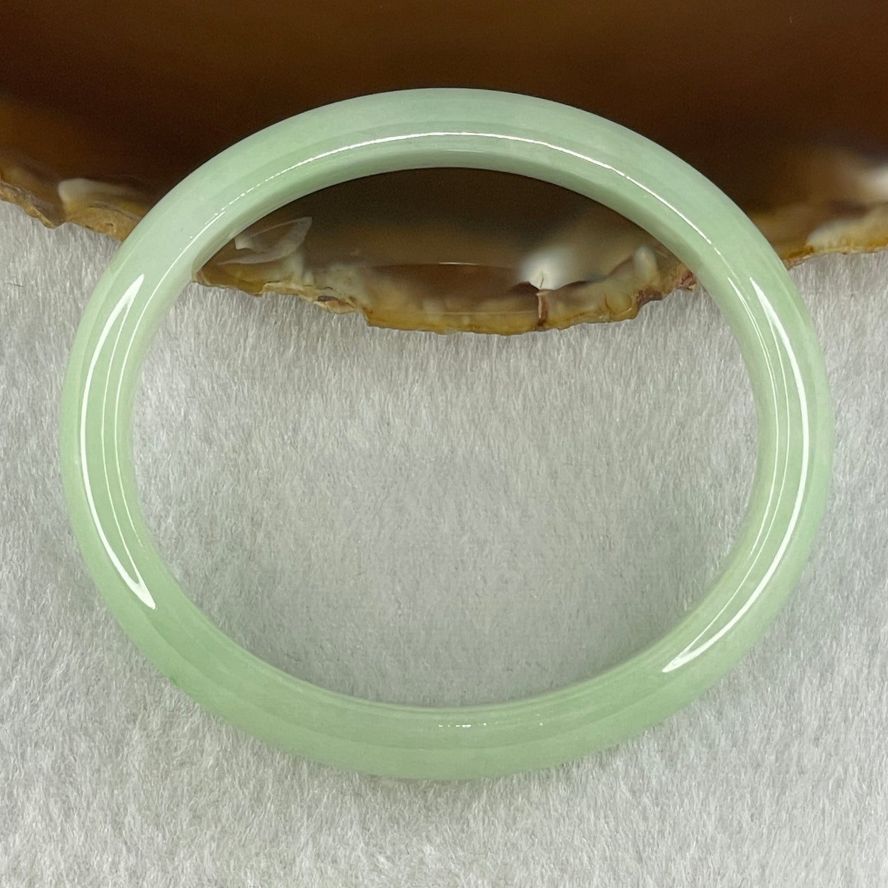 Type A Natural Light Apple Green Jadeite Oval Bangle 36.05g Inner Diameter 53.8mm 13.5 by 6.2mm (Close to Perfect) - Huangs Jadeite and Jewelry Pte Ltd