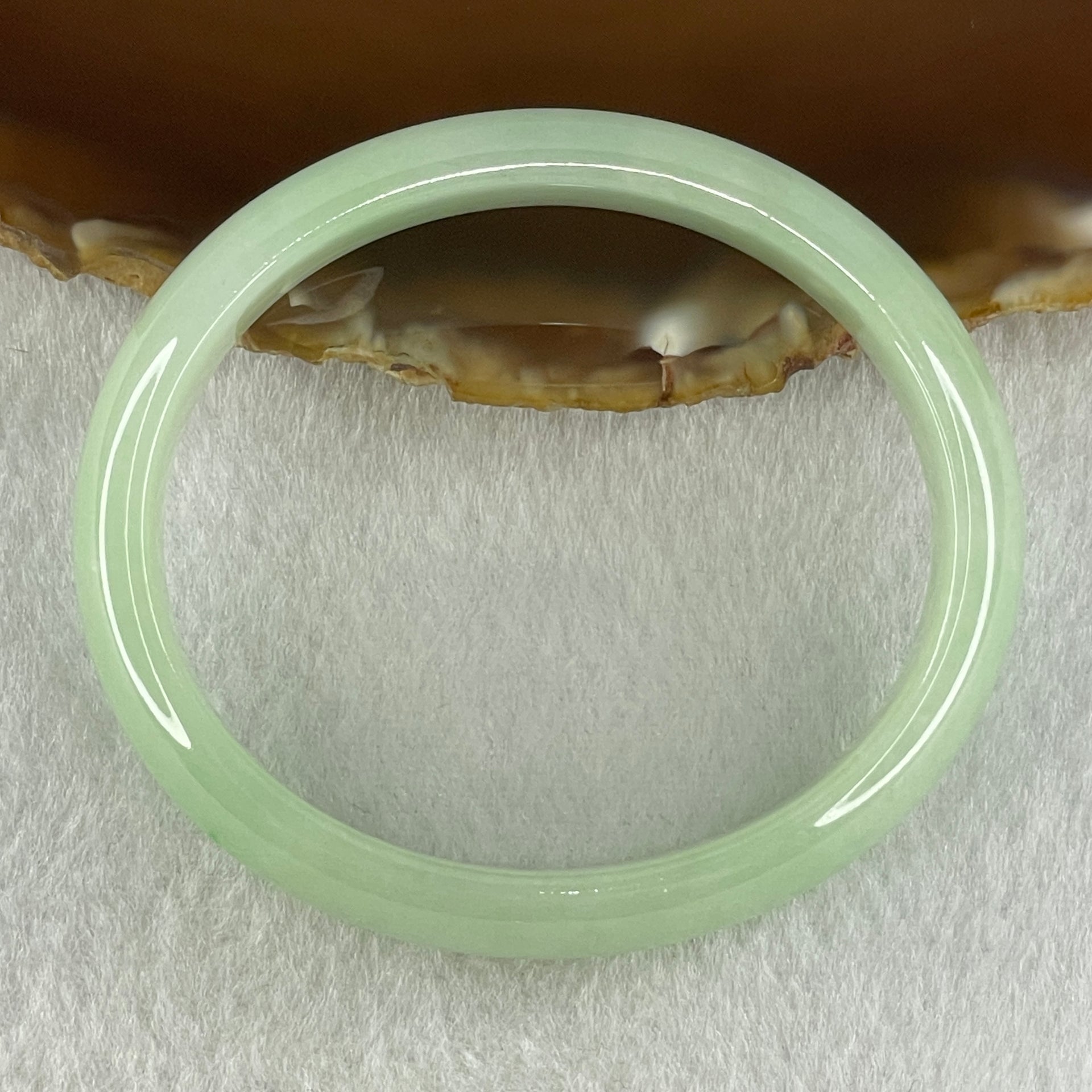 Type A Natural Light Apple Green Jadeite Oval Bangle 36.05g Inner Diameter 53.8mm 13.5 by 6.2mm (Close to Perfect) - Huangs Jadeite and Jewelry Pte Ltd