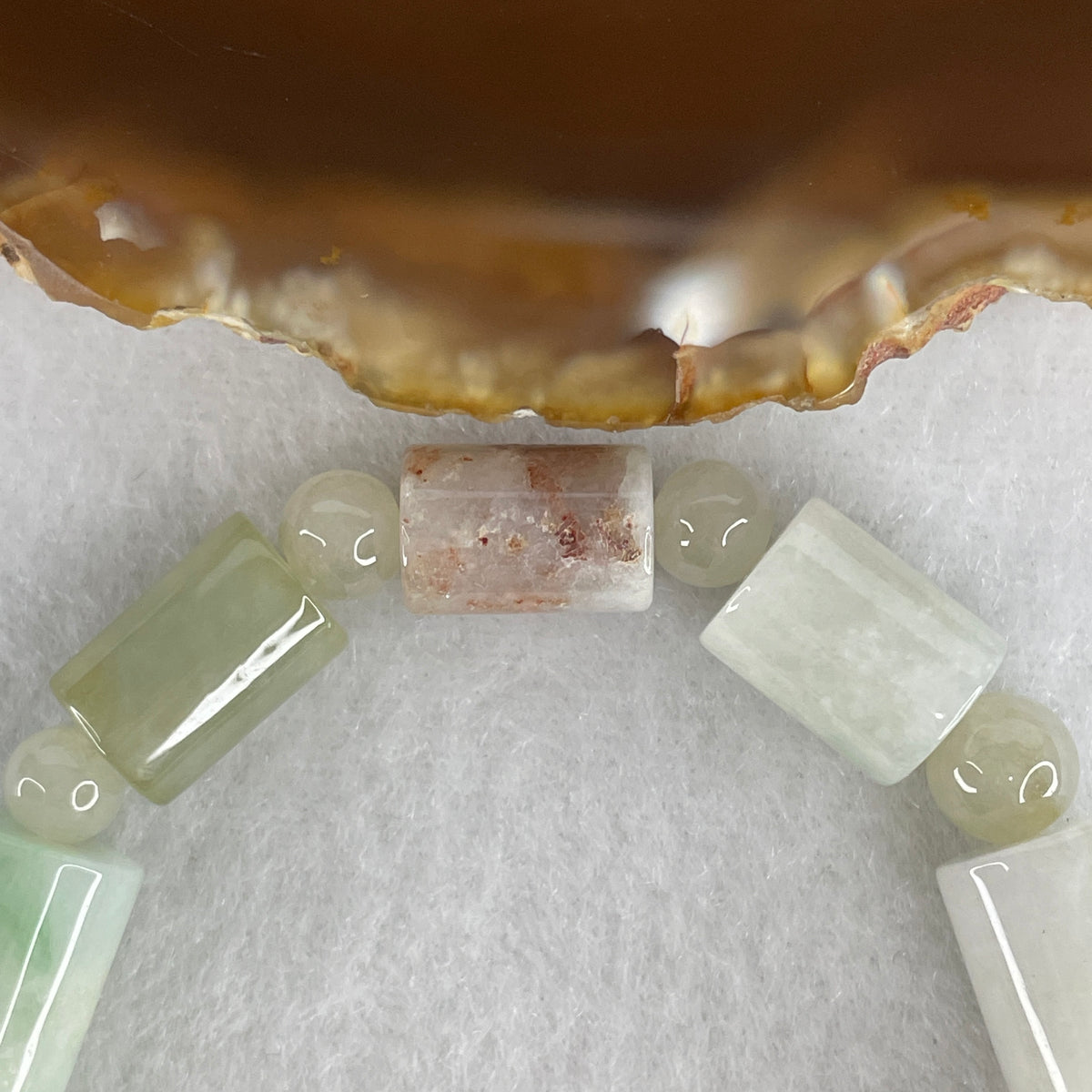 Natural Type A Light Green, Yellowish Green & Reddish Piao Hua Jadeite Lulutong Beads Bracelet | 15cm with 10 Beads 10.2mm (28.75g | Heart, Solar Plexus & Root Chakra Balance, Obstacle-Clearing Fortune & Bountiful Wealth Shield)