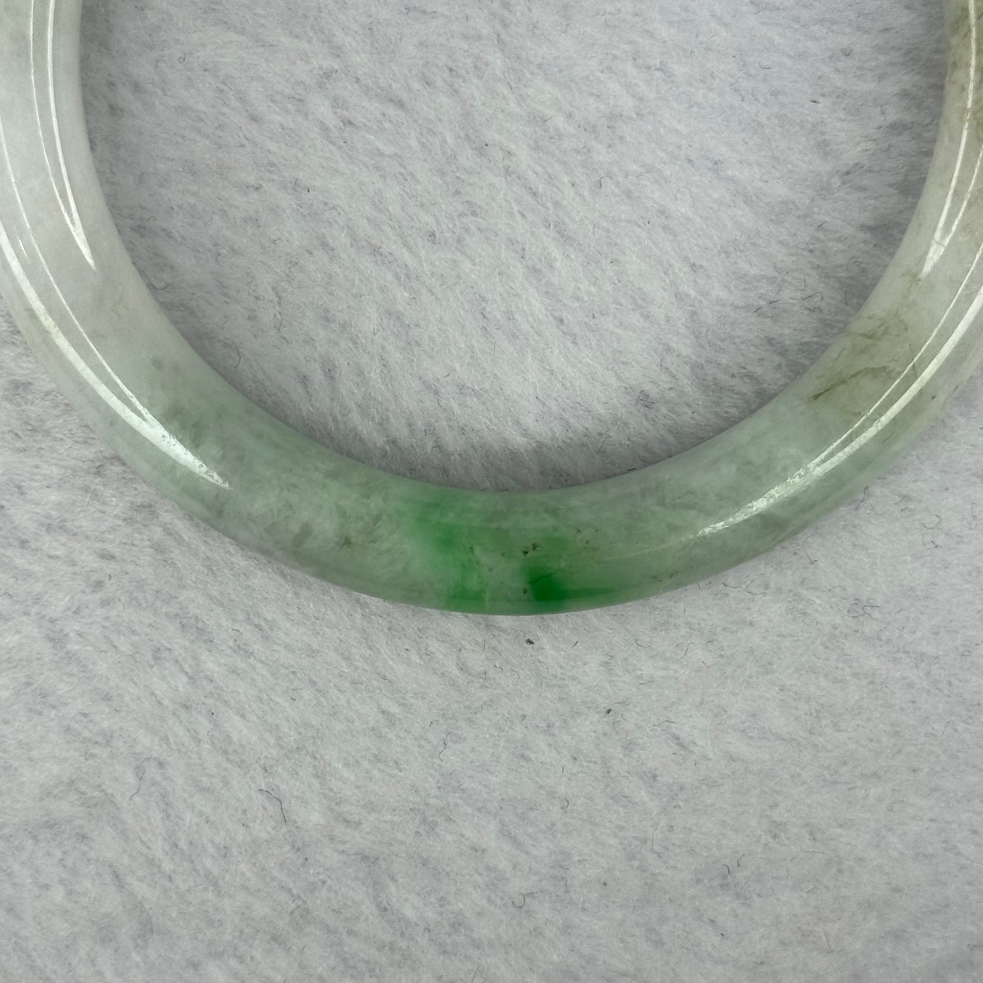 Type A Mixed Green Jadeite Bangle 39.72g Inner Diameter 57.2mm 8.7 by 8.4mm (External Lines) - Huangs Jadeite and Jewelry Pte Ltd