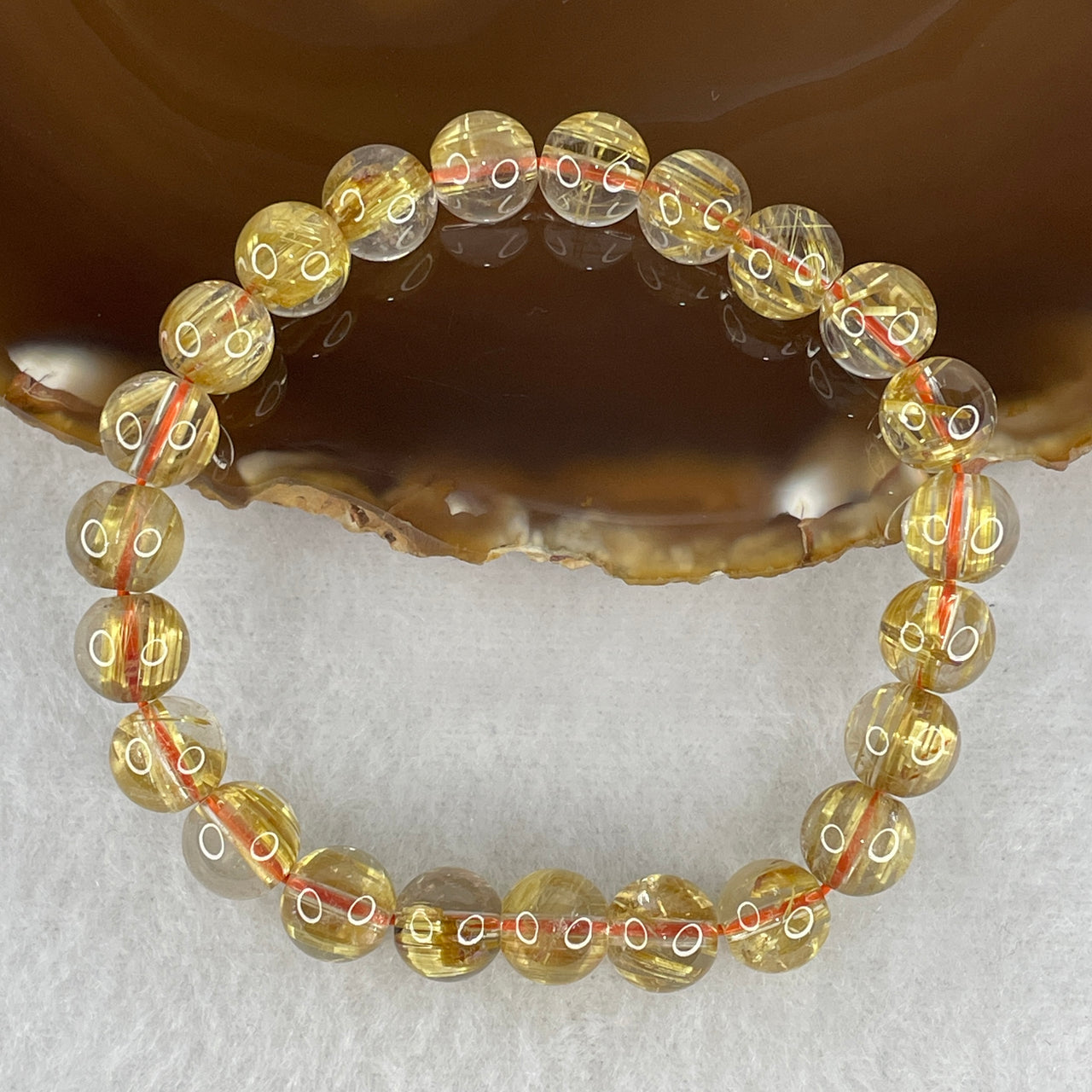 Certified Very Good Grade Natural Golden Rutilated Quartz Beads Bracelet | 8.7mm Golden Hair Crystal Wealth (20.80g | 16cm Wrist Sizing | 23 Beads)