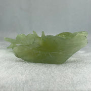 Natural Green Serpentine Double Birds on Tree with Wooden Stand Display 322.6g 74.0 by 155.0 by 75.8mm - Huangs Jadeite and Jewelry Pte Ltd