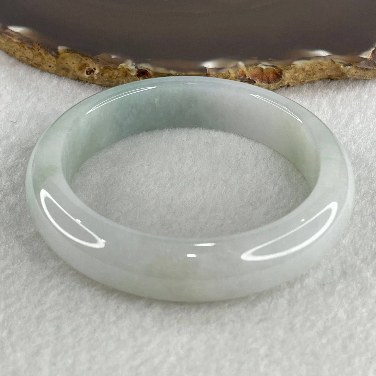 Type A Natural Jelly Light Green with Faint Lavender with Spicy Green Spot Jadeite Bangle 70.15g Inner Diameter 57.8mm 14.3 by 9.6mm (Close to Perfect) - Huangs Jadeite and Jewelry Pte Ltd