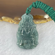 Type A Dark Blueish Green Jadeite Cai Shen Ye God of Fortune Pendant 8.37g 34.2 by 21.6 by 5.0mm - Huangs Jadeite and Jewelry Pte Ltd