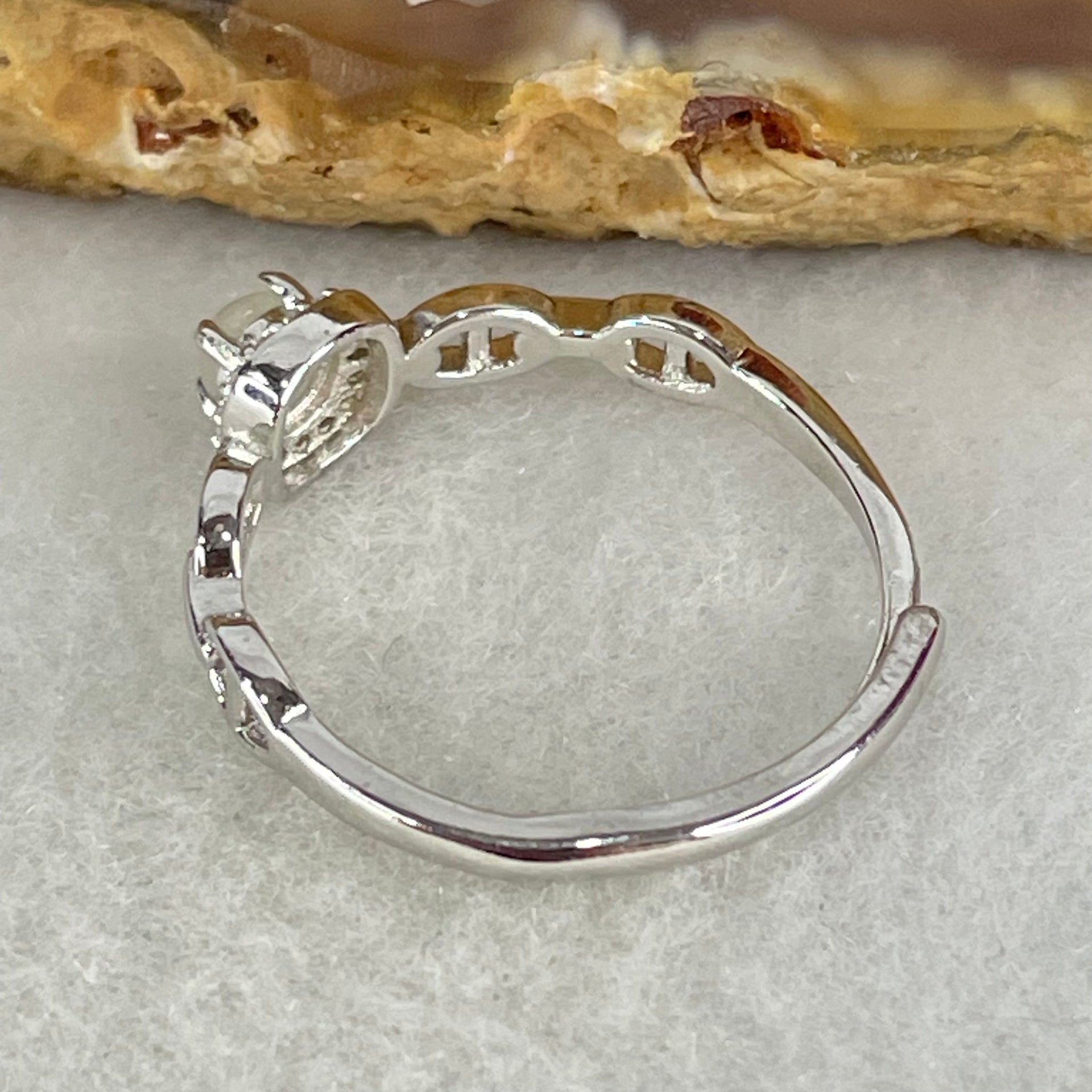 Type A Semi Icy Light Lavender Cabochon Jadeite in S925 Sliver Ring (Adjustable Size) 1.33g 3.6 by 2.0mm - Huangs Jadeite and Jewelry Pte Ltd