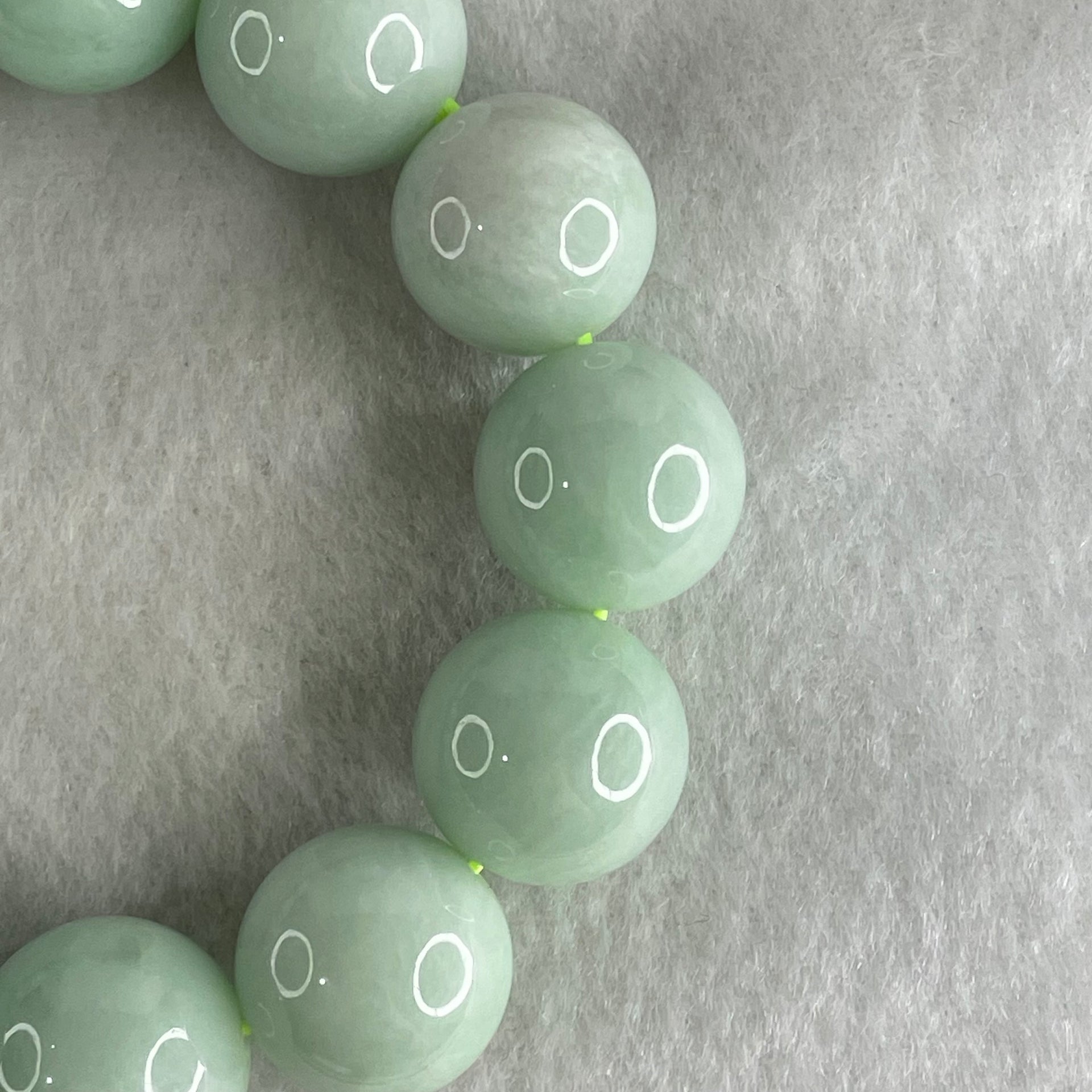 Type A Light Green Jadeite Beads Bracelet 89.10g 15cm 16.0mm 13 Beads (Very Slight Internal Lines) - Huangs Jadeite and Jewelry Pte Ltd