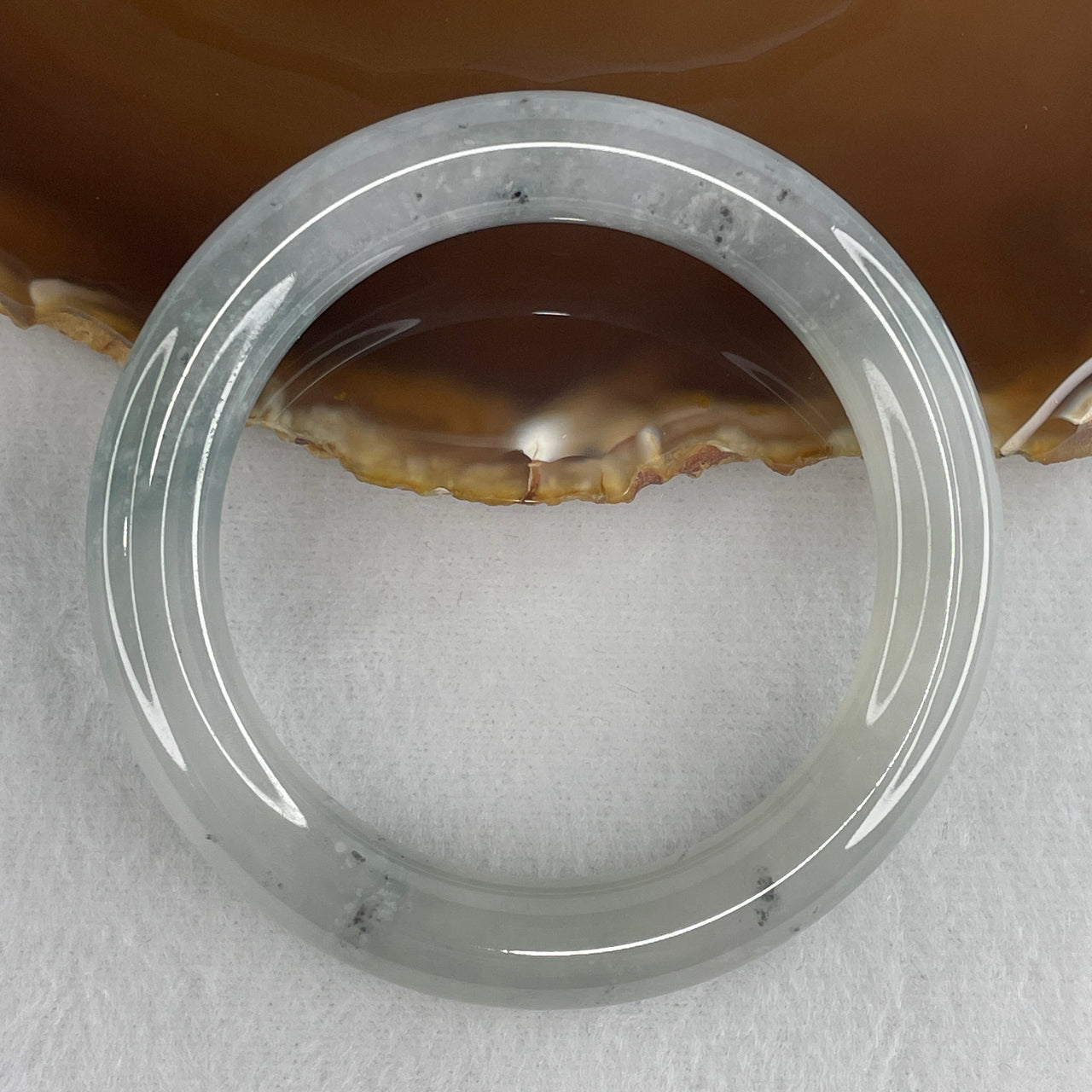 Natural Type A Jelly Monochrome Jadeite Bangle | 51.7mm Light Grey with Translucent Deep Grey Matrix | Very Very Slight Internal Lines "Fei Cui" Ultra-Thick Round Wrist Heirloom (52.08g 10.1x10.4mm)