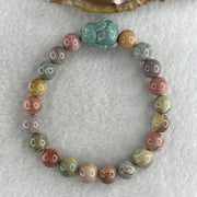 Natural Alashan Agate Pastels Pink Beads with Rabbit Charm Bracelet 21.69g 15.5cm 8.8mm 20Beads - Huangs Jadeite and Jewelry Pte Ltd