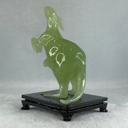 Natural Green Serpentine Kangaroo and Baby with Wooden Stand Display 374.2g 108.0 by 150.0 by 72.0mm - Huangs Jadeite and Jewelry Pte Ltd