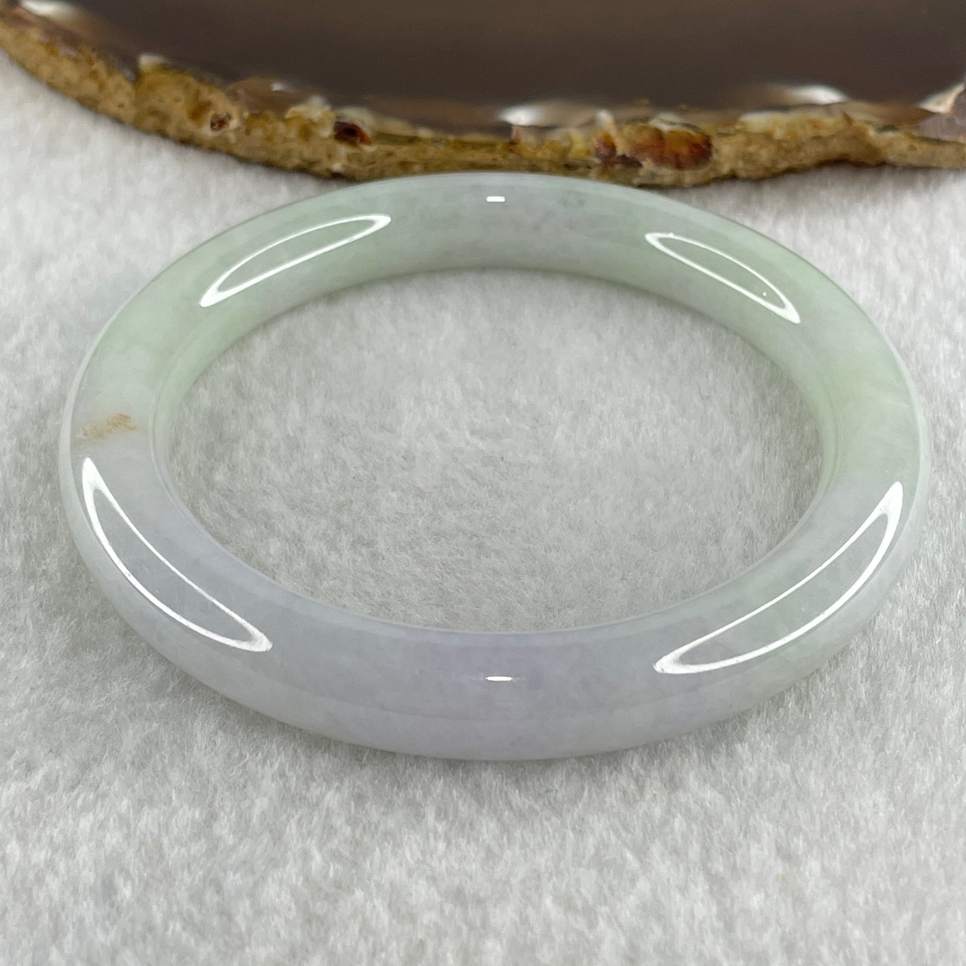 Type A Natural Jelly Light Green Light Lavender Jadeite Bangle 53.06g Inner Diameter 58.5mm 9.9 by 9.5mm (Internal Lines) - Huangs Jadeite and Jewelry Pte Ltd