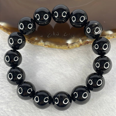 Natural Hypersthene Crystal Bracelet 天然金运石水晶手链 77.16g 19cm 14.2mm 15 Beads - Huangs Jadeite and Jewelry Pte Ltd