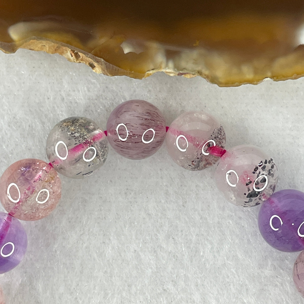 Certified Above-Average Grade Natural Super 7 Crystal Beads Bracelet | High-Density Multi-Bead Strand | Authentic Sacred Seven Multi-Mineral Inclusions Quartz Spiritual Catalyst & Auric Shield Bracelet (22.13g | 16cm Length | 9.2mm | 21 Beads)