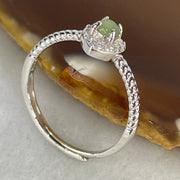 Type A Icy Green Cabochon Jadeite in S925 Sliver Heart Ring (Adjustable Size) 1.18g 3.5 by 2.5mm - Huangs Jadeite and Jewelry Pte Ltd