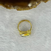 Natural Amber with Crystals in925 Silver in Gold Color Ring 蜜蜡飘白花925银戒指 3.08g 12.4 by 2.0mm - Huangs Jadeite and Jewelry Pte Ltd