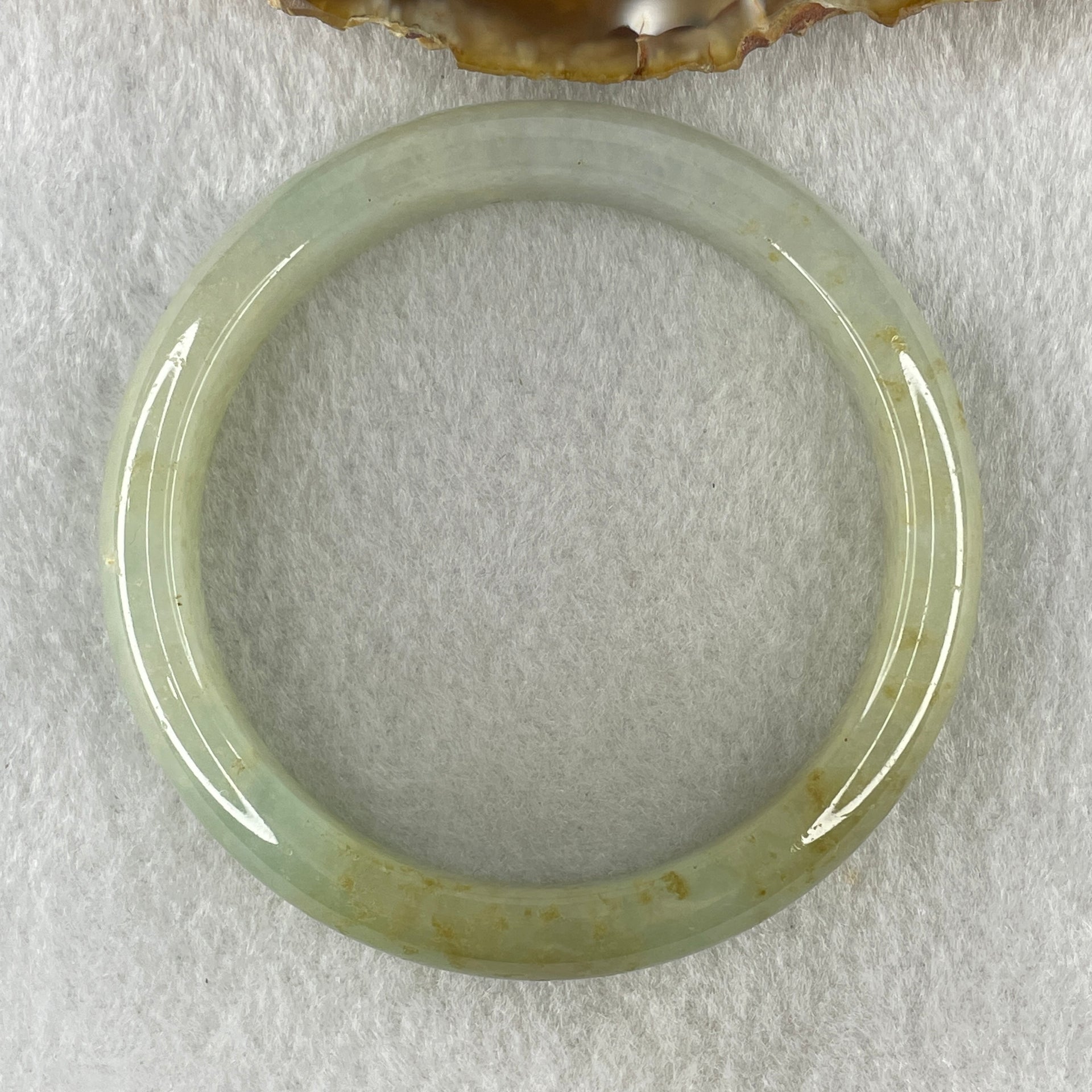Natural Type A Super Jelly Light Green with Yellow Spots Jadeite Bangle 52.19g Inner Diameter 58.6mm 12.3 by 8.2mm (Close to Perfect) - Huangs Jadeite and Jewelry Pte Ltd