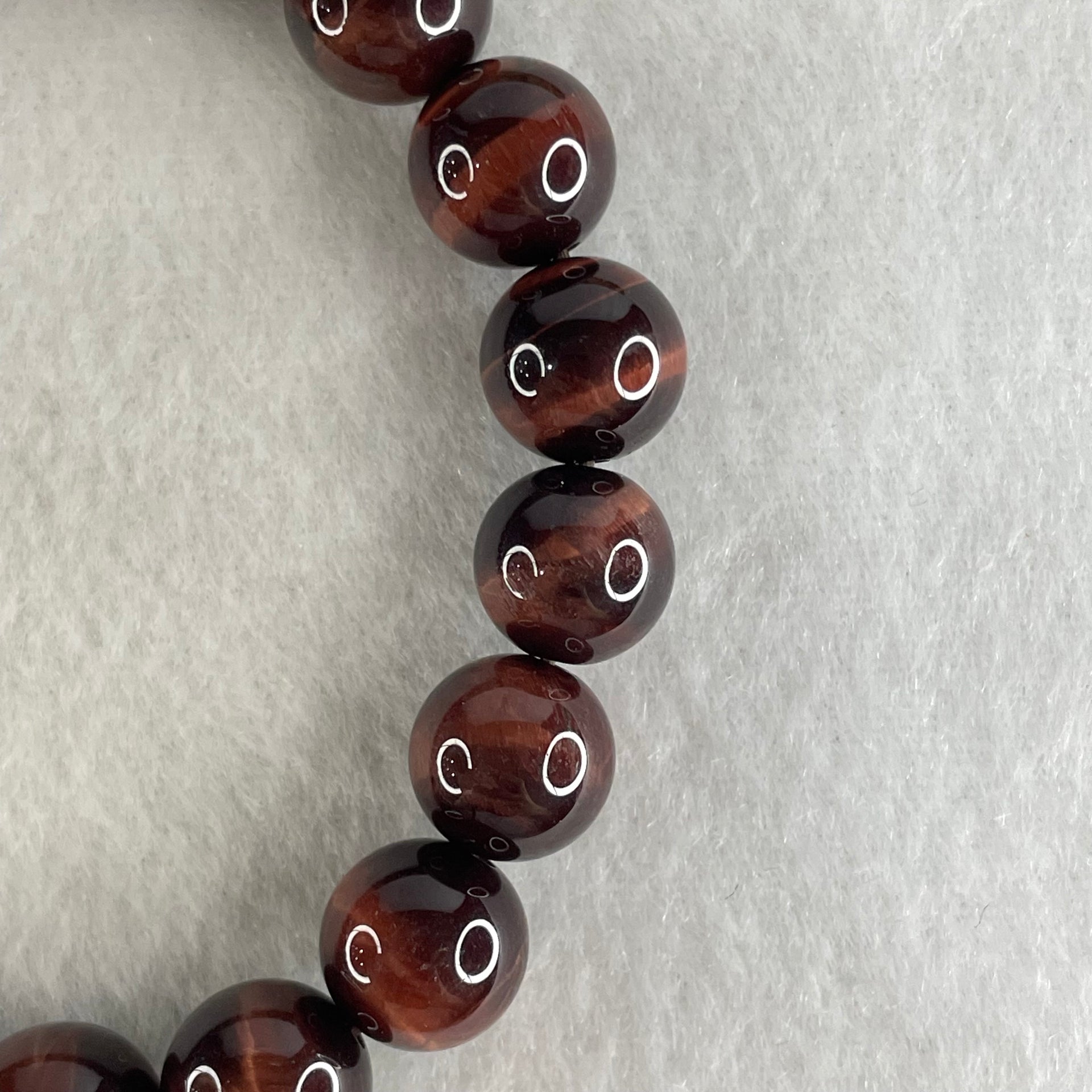 Natural Red Tiger's Eye Quartz Beads Bracelet 29.32g 16cm 10.4mm 19 Beads - Huangs Jadeite and Jewelry Pte Ltd