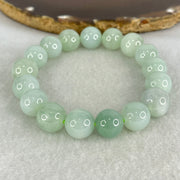 Type A Light Green and Blueish Green Patch Jadeite Beads Bracelet 44.03g 16.5cm by 12.0mm 17 Beads - Huangs Jadeite and Jewelry Pte Ltd