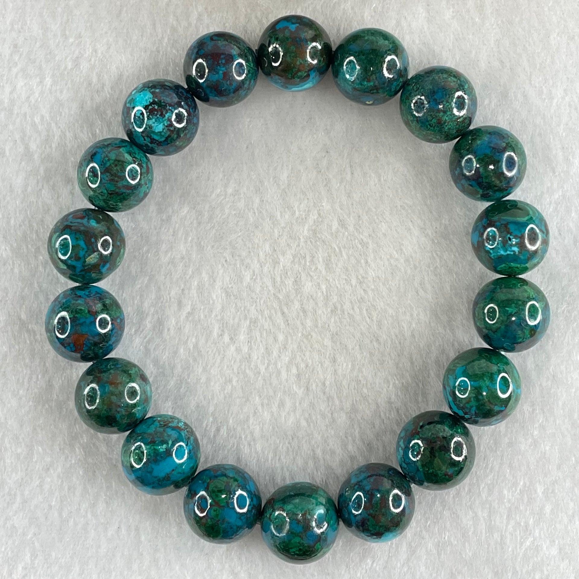 Good Grade Natural Blue Green Chrysocolla Phoenix Stone Beads Bracelet 42.69g 17cm 11.9mm 18 Beads - Huangs Jadeite and Jewelry Pte Ltd