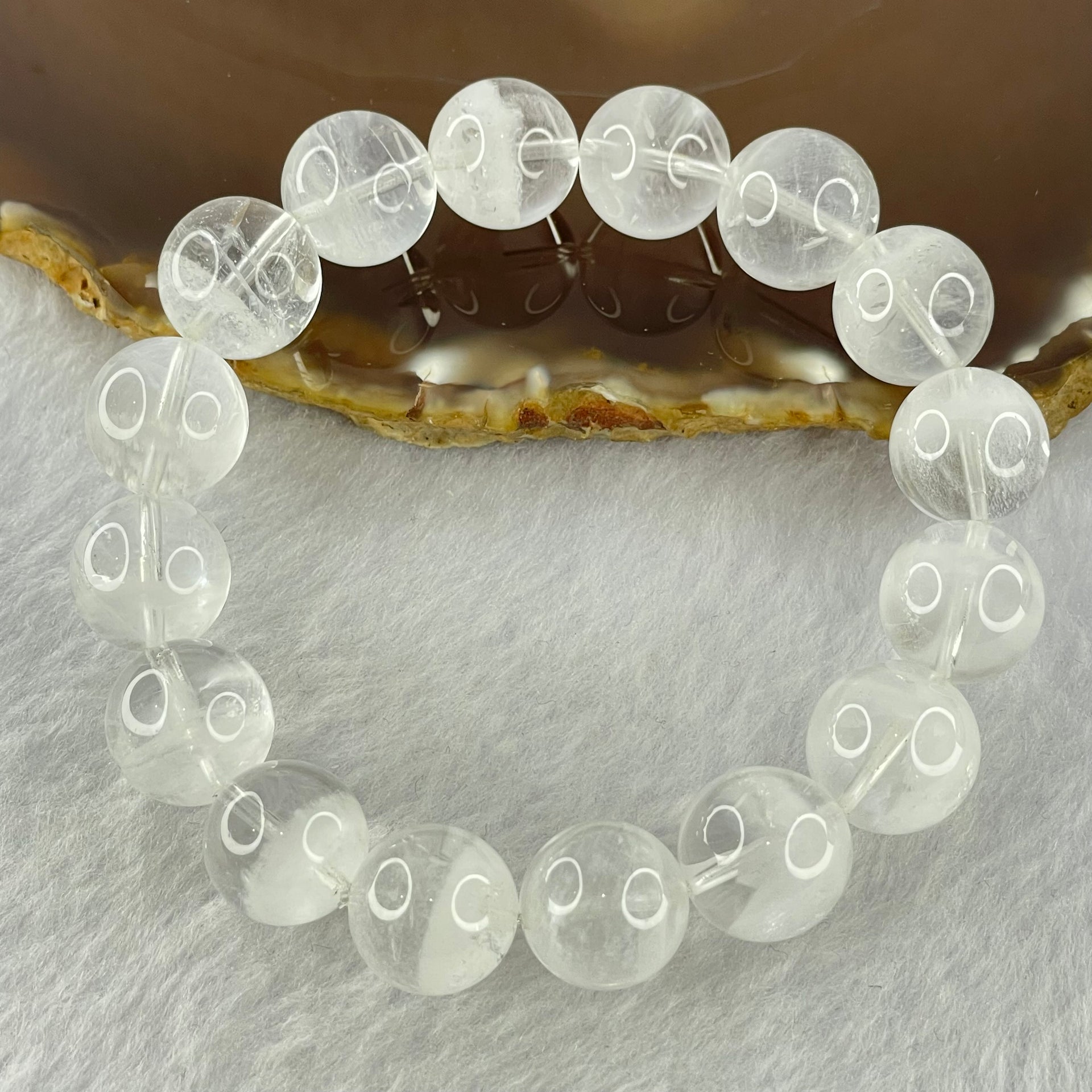 Natural White Phantom Quartz Beads Bracelet 53.03g 18.5cm 13.9mm 16 Beads - Huangs Jadeite and Jewelry Pte Ltd