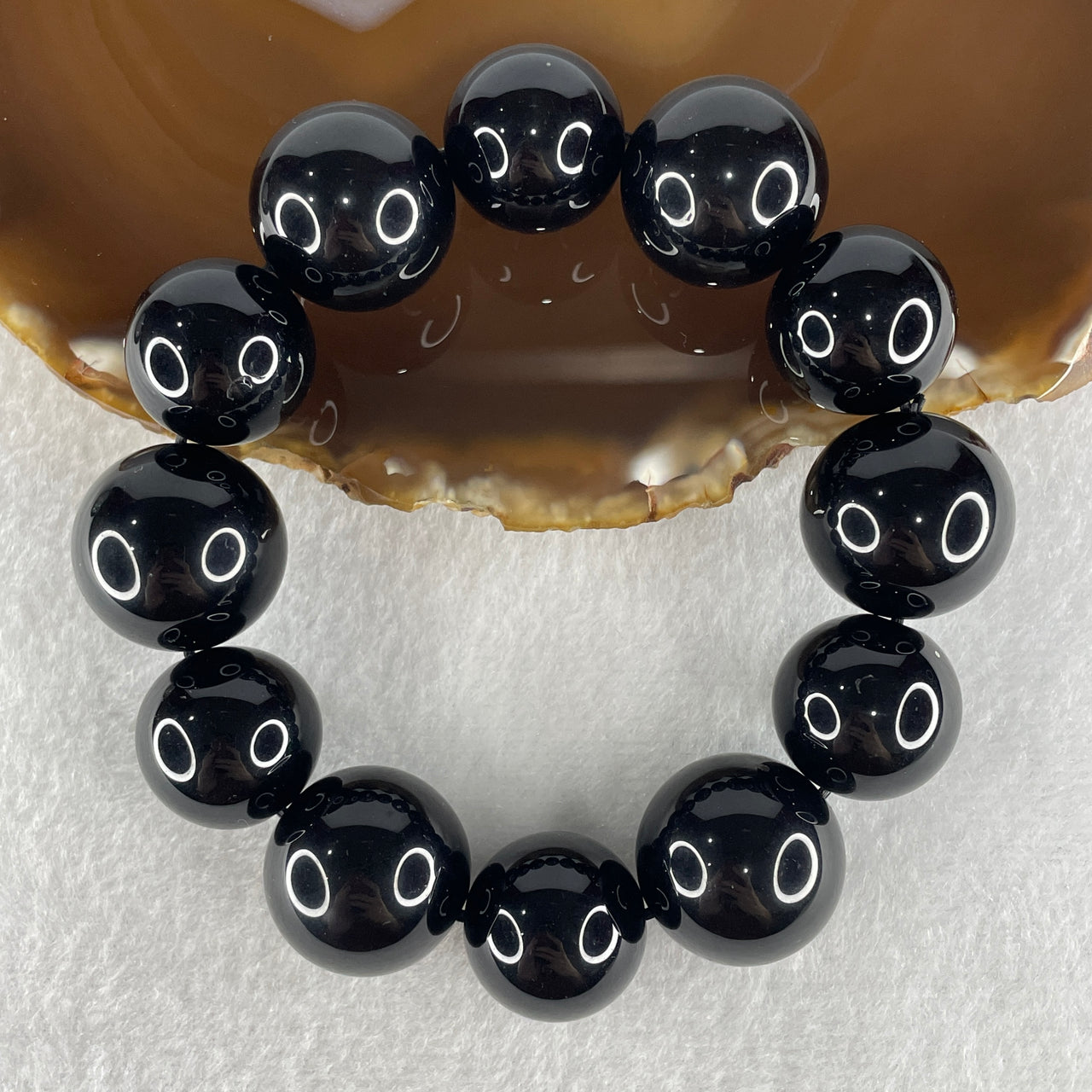 Natural Black Moldavite Meteorite Crystal Beads Bracelet 106.26g 17cm 20.4mm 6 Beads, 18.3mm 6 Beads