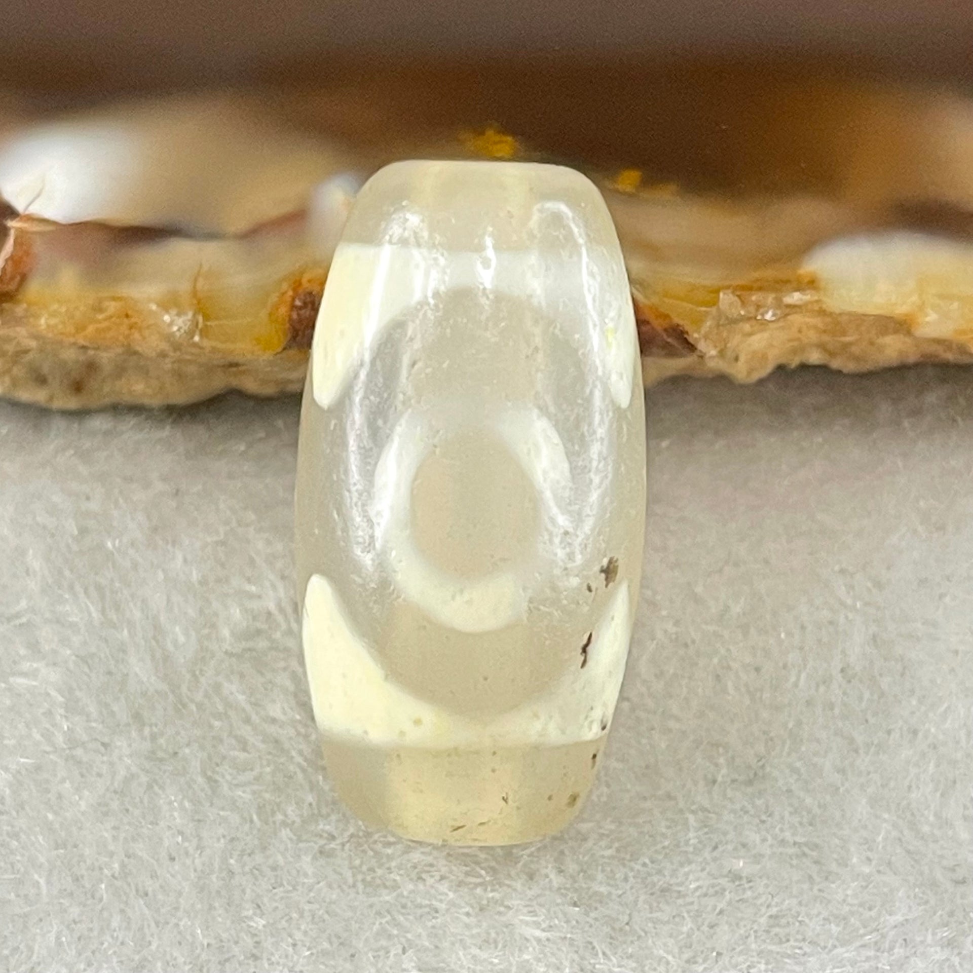 Natural Powerful Tibetan Old Oily Agate 3 Eyes Dzi Bead Heavenly Master (Tian Zhu) 三眼天诛 3.22g 20.1 by 10.4mm - Huangs Jadeite and Jewelry Pte Ltd