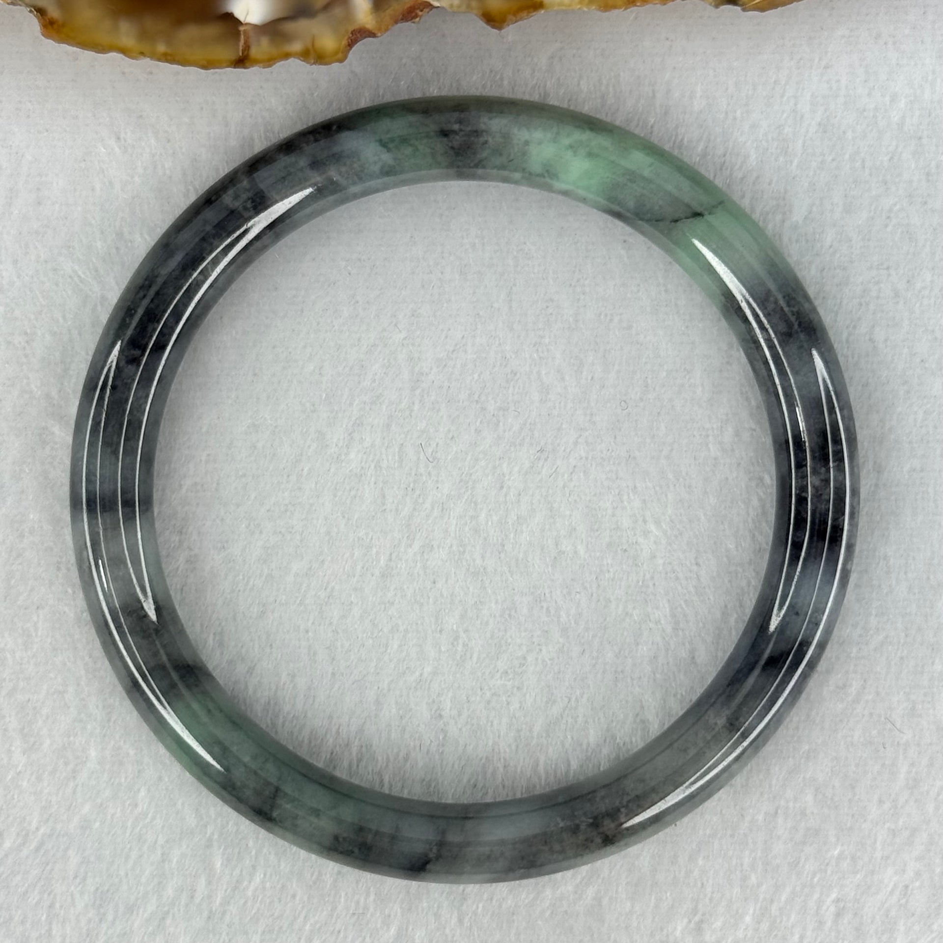 Type A Wuji Grey Black with Light Green Patch Jadeite Bangle Internal Diameter 52.2mm 27.55g 8.0 by 7.0mm - Huangs Jadeite and Jewelry Pte Ltd