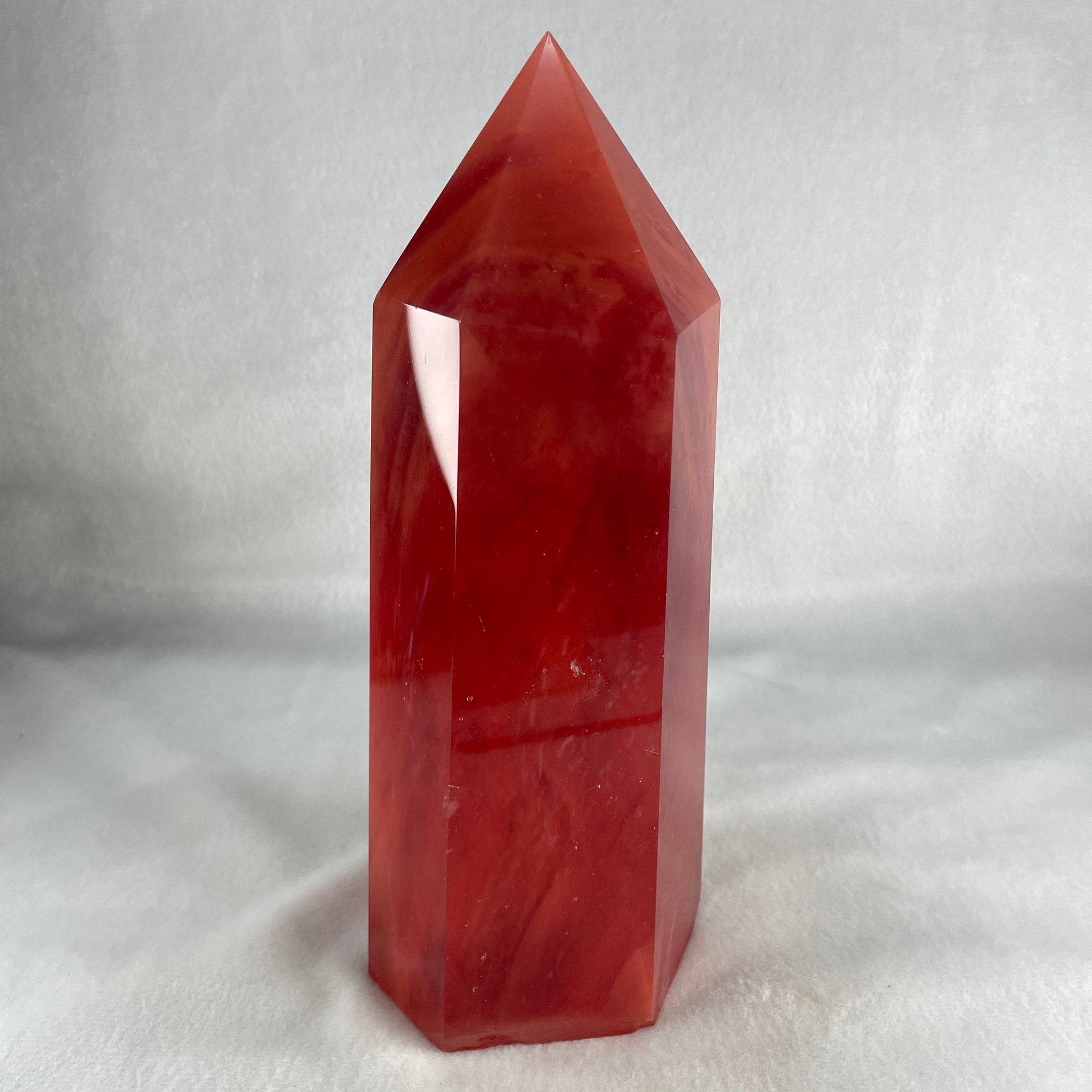 Cherry Quartz Tower with Wooden Stand Display 1440.9g 84.9 by 68.0 by 205.0mm - Huangs Jadeite and Jewelry Pte Ltd