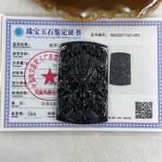 Type A Opaque to Partial Translucent Black Omphacite Jadeite 5 Dragons Pendant 32.20g 64.7 by 40.0 by 8.0mm - Huangs Jadeite and Jewelry Pte Ltd