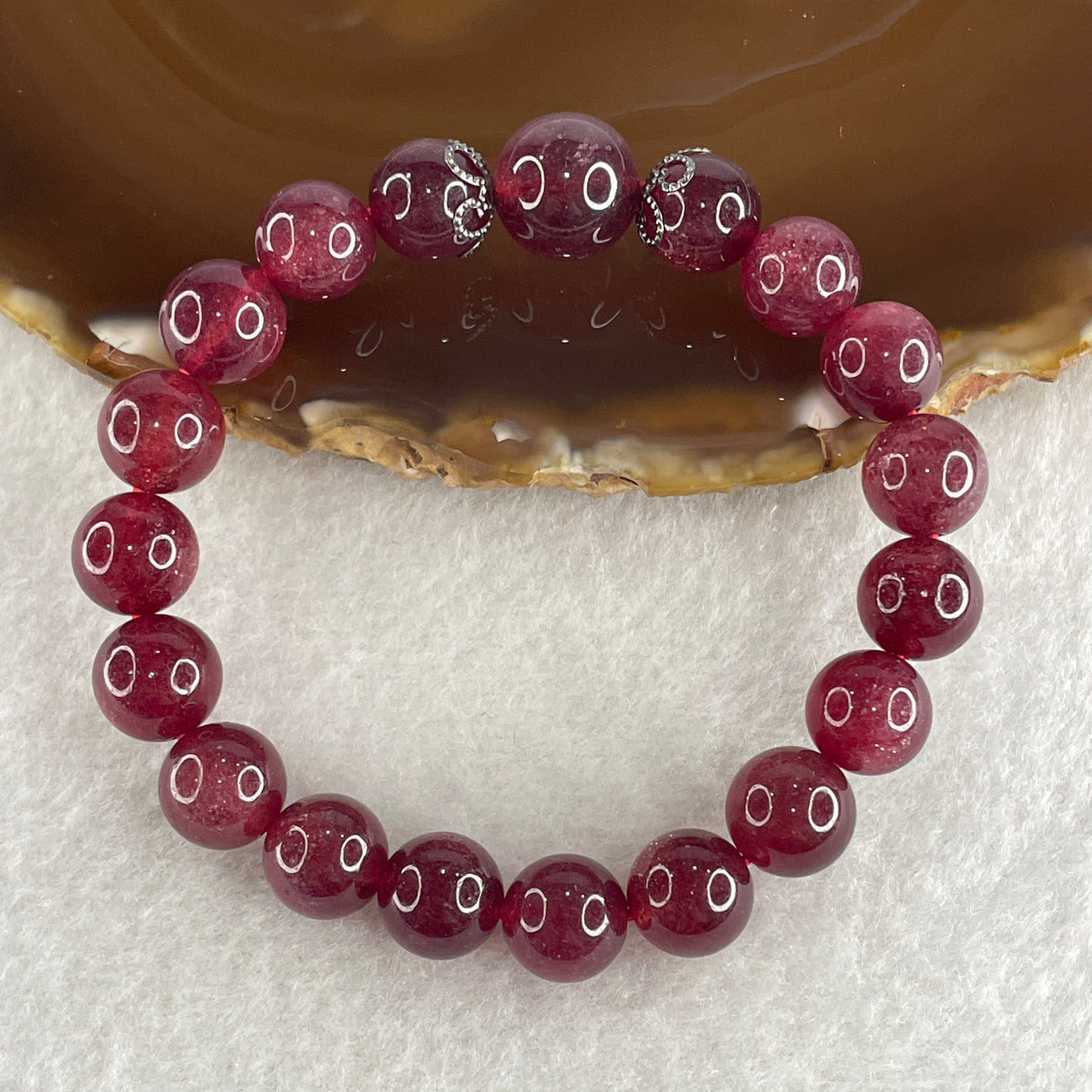 Natural Strawberry Quartz Beads Bracelet 27.62g 15.5cm 10.1mm 18 Beads - 12.3mm 1 Bead - Huangs Jadeite and Jewelry Pte Ltd