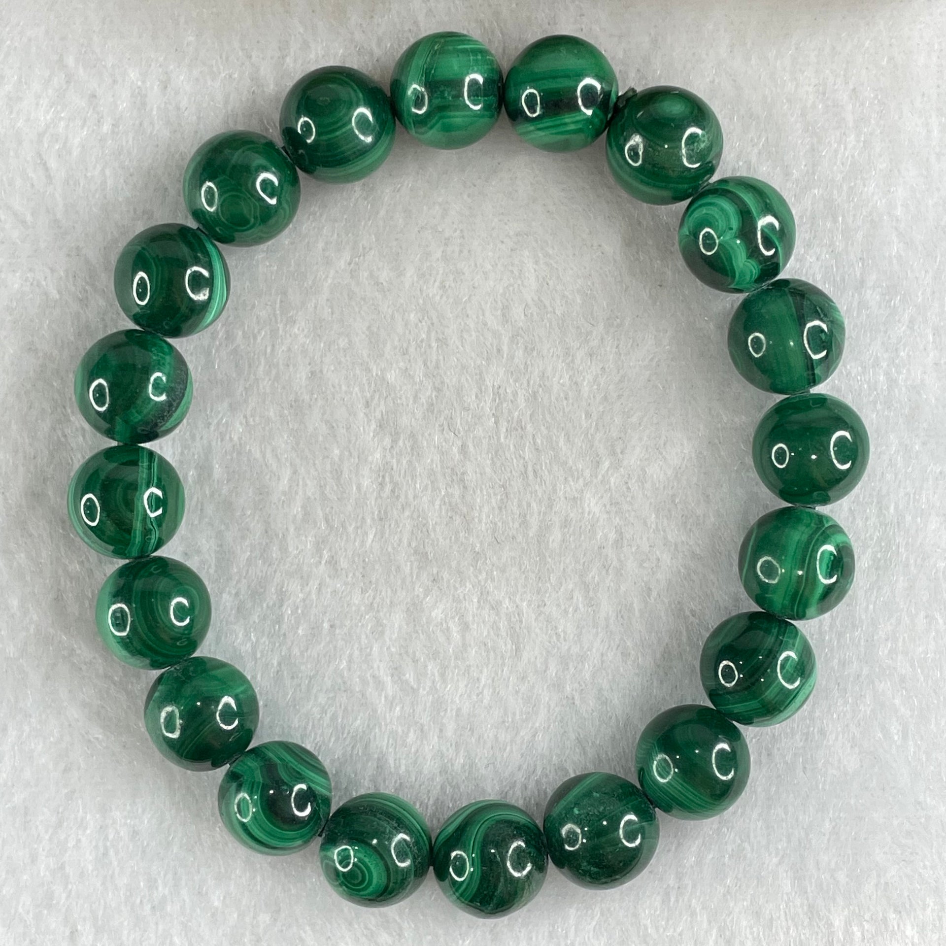 Very Good Grade Natural Green Malachite Beads Bracelet 天然孔雀石手链 35.07g 15.5cm 9.6mm 20 Beads - Huangs Jadeite and Jewelry Pte Ltd