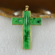 Type A Spicy Green Jade Jadeite Cross 18k Yellow Gold 4.09g 43.8 by 30.0 by 2.7mm - Huangs Jadeite and Jewelry Pte Ltd