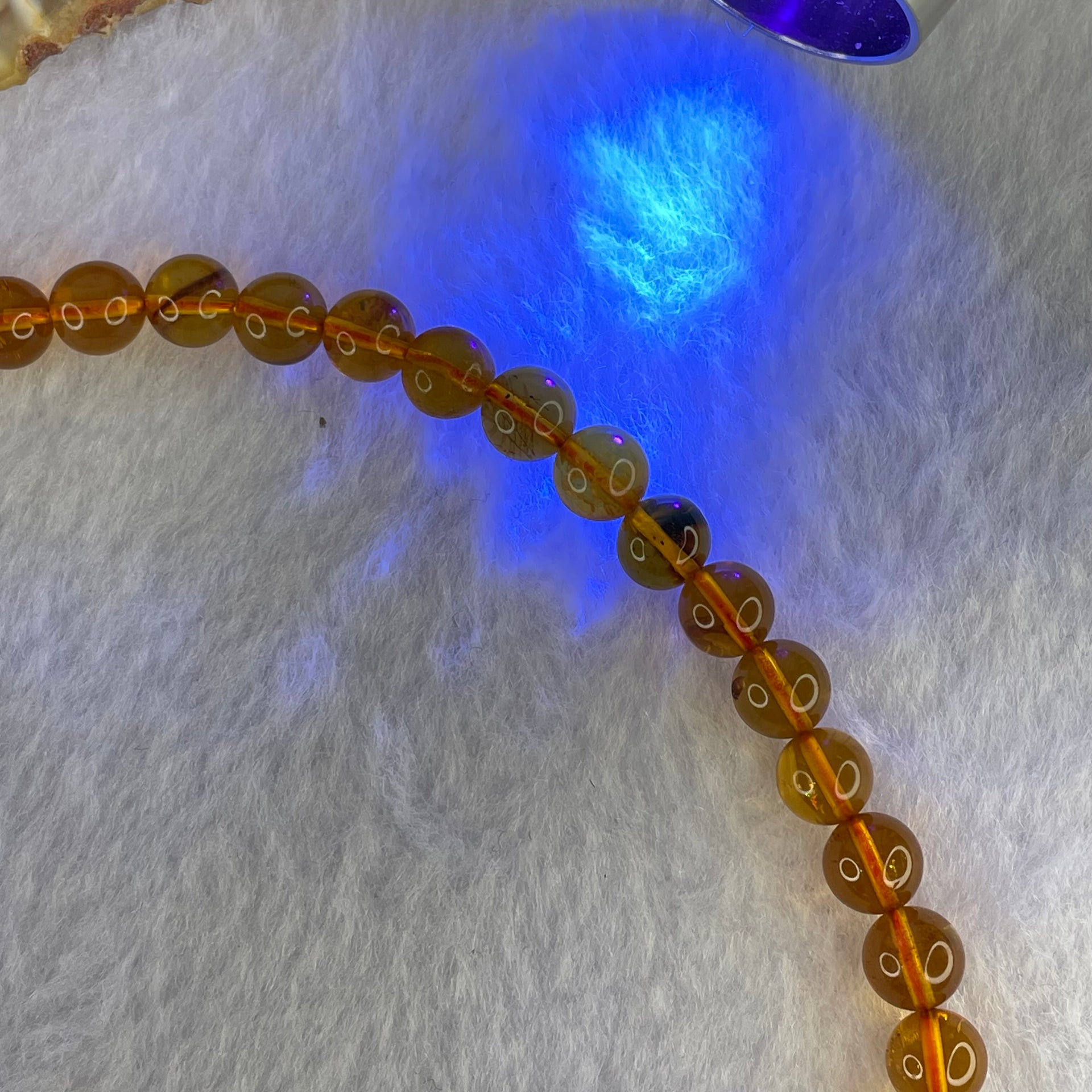 Natural Gold Yellow Amber Elastic Necklace 天然黄琥珀项链 9.24g 32cm 6.7mm 59 Beads - Huangs Jadeite and Jewelry Pte Ltd