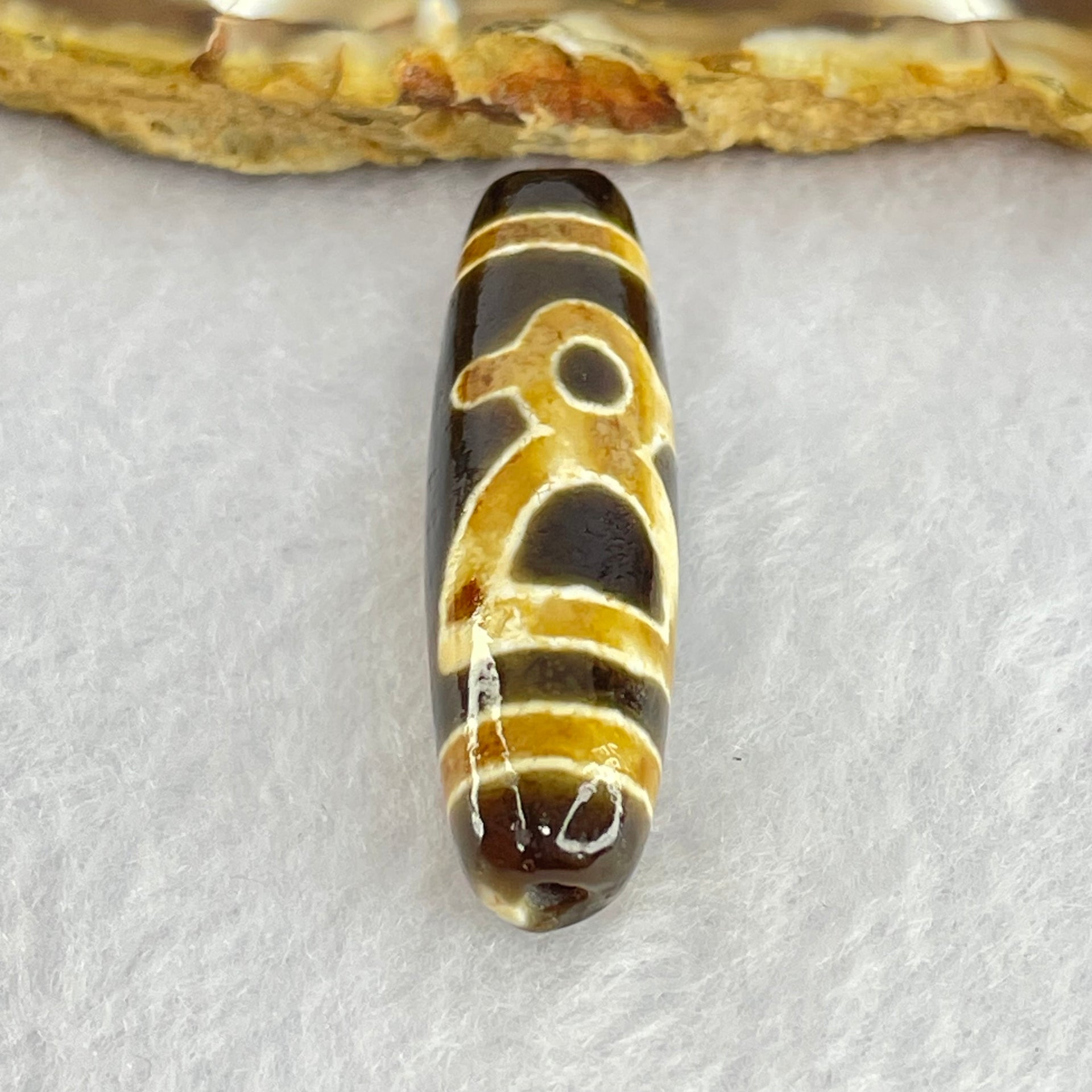 Natural Powerful Tibetan Old Oily Dark and Light Grown Agate Cai Shen Dzi Bead Heavenly Master (Tian Zhu) 6.59g 40.0 by 10.6mm - Huangs Jadeite and Jewelry Pte Ltd