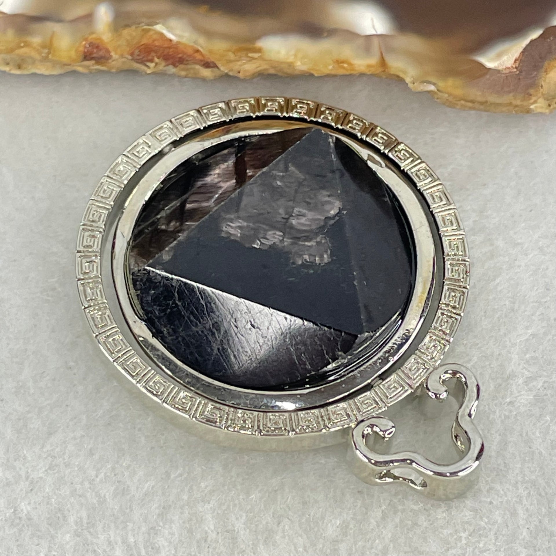 Natural Hypersthene in Stainless Steel Pendant 23.93g 25.0 by 9.4mm - Huangs Jadeite and Jewelry Pte Ltd