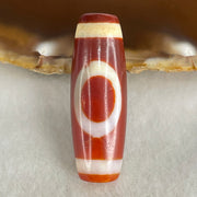 Natural Powerful Tibetan Old Oily Red White Agate One Eye Wood Element Dzi Bead Heavenly Master (Tian Zhu) 一眼木元素天珠 9.30g 37.1 by 12.7mm - Huangs Jadeite and Jewelry Pte Ltd