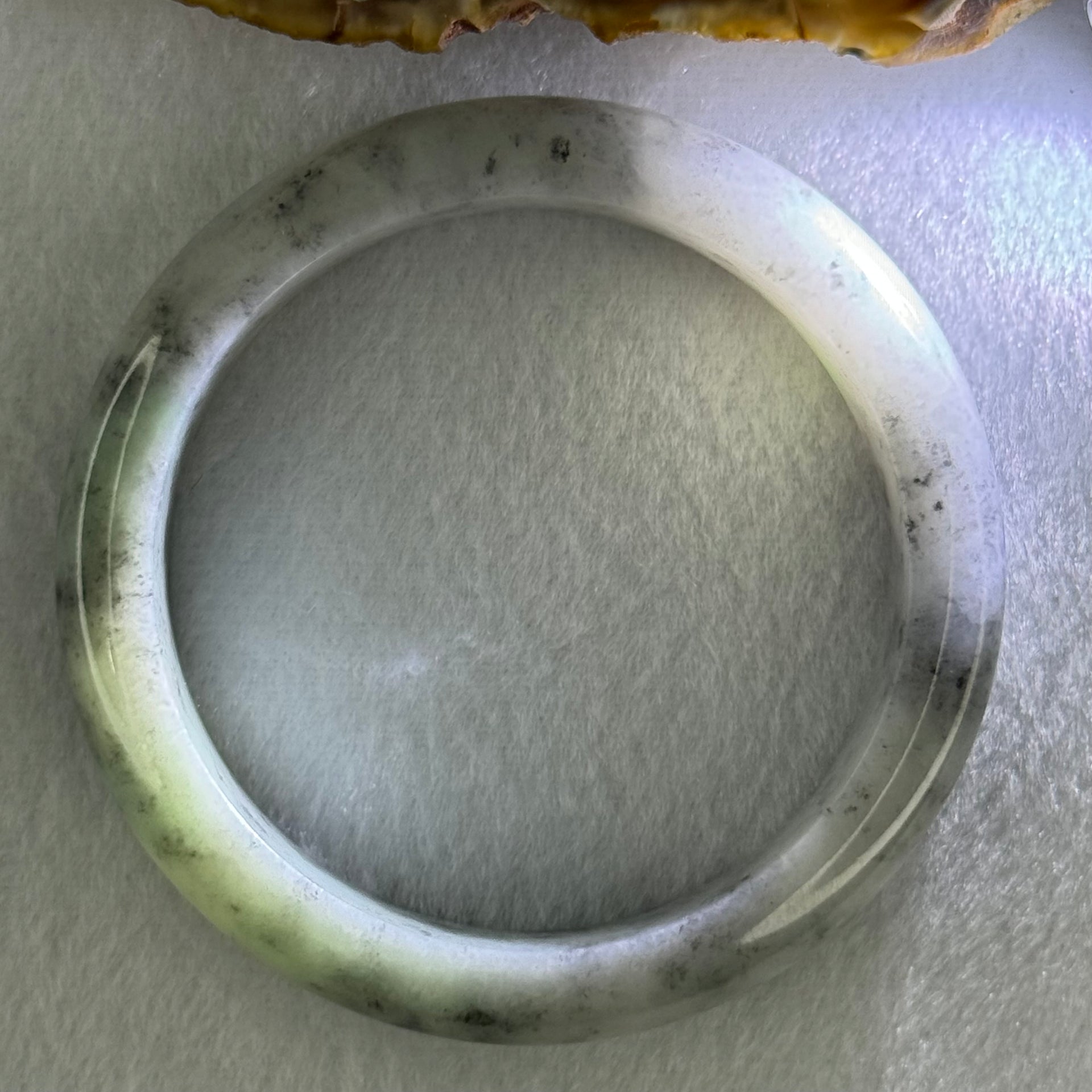 Type A Faint Green and Black Piao Hua Jadeite Bangle Internal Diameter 57.2mm 65.08g 13.4 by 8.7mm (Very Slight Internal Lines) - Huangs Jadeite and Jewelry Pte Ltd